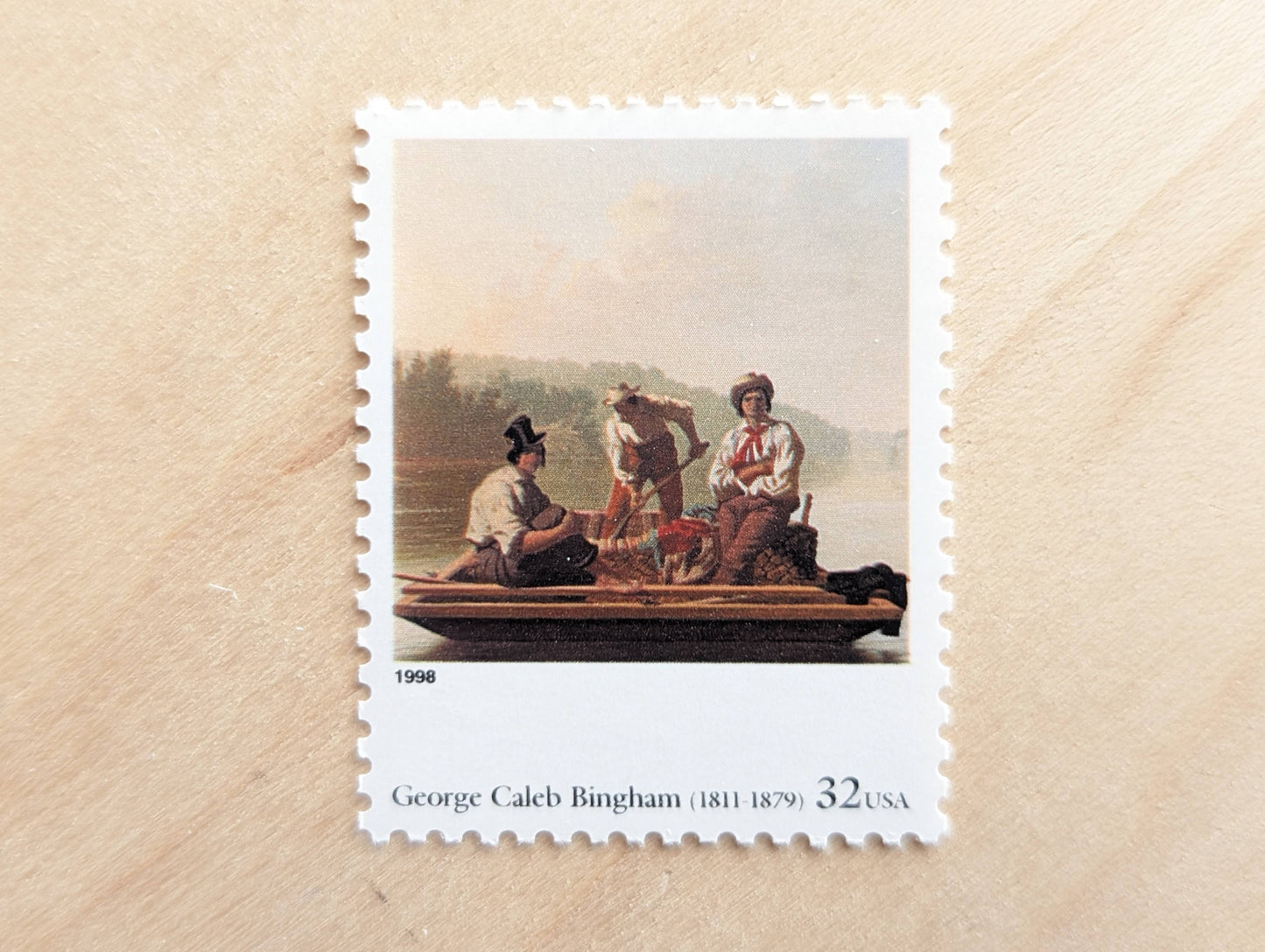 Boatmen on the Missouri by George Caleb Bingham, Set of 5, Vintage Unused USPS 32 Cent Postage Stamps, Four Centuries of American Art Series 1997, Gummed