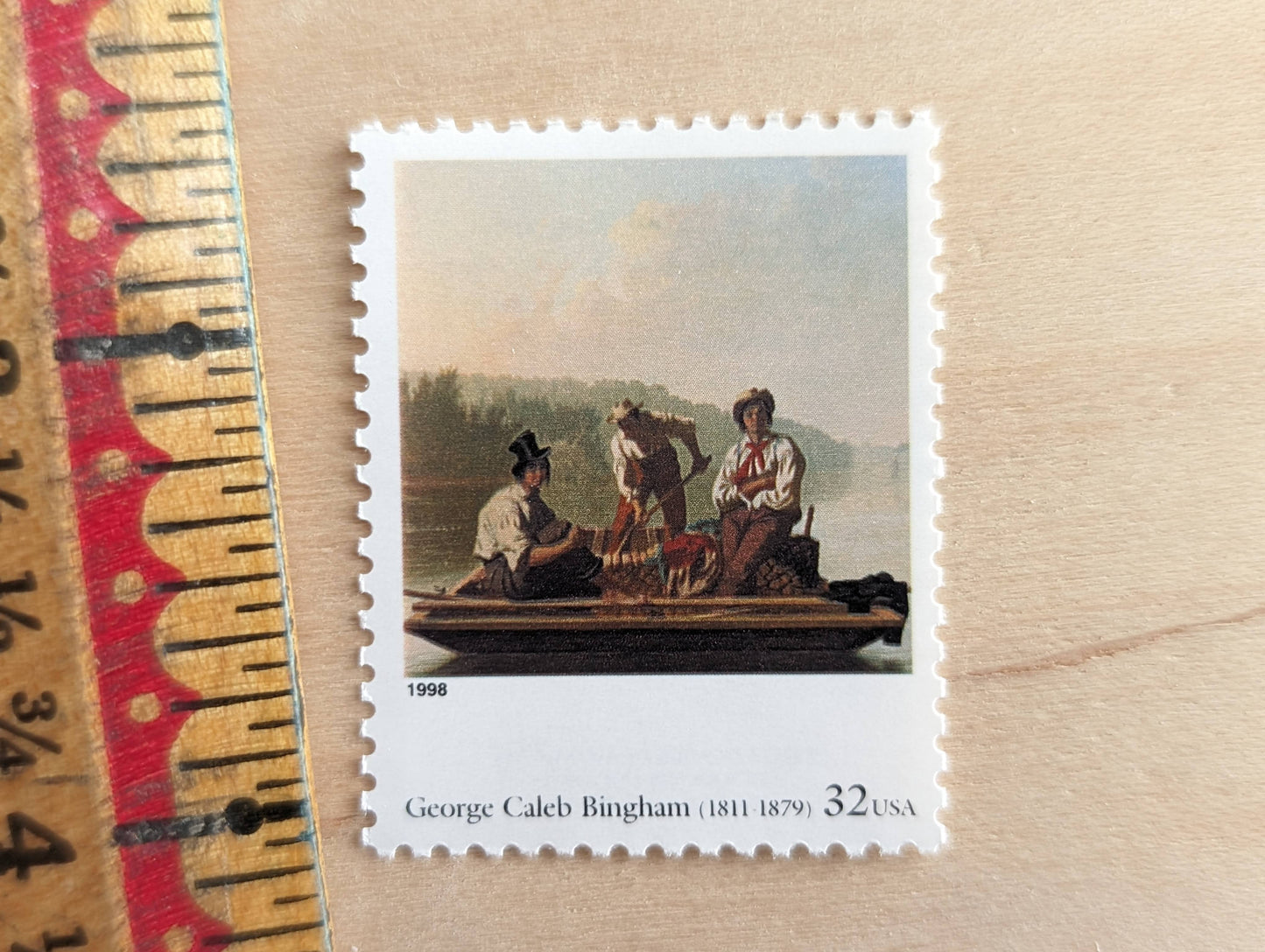 Boatmen on the Missouri by George Caleb Bingham, Set of 5, Vintage Unused USPS 32 Cent Postage Stamps, Four Centuries of American Art Series 1997, Gummed