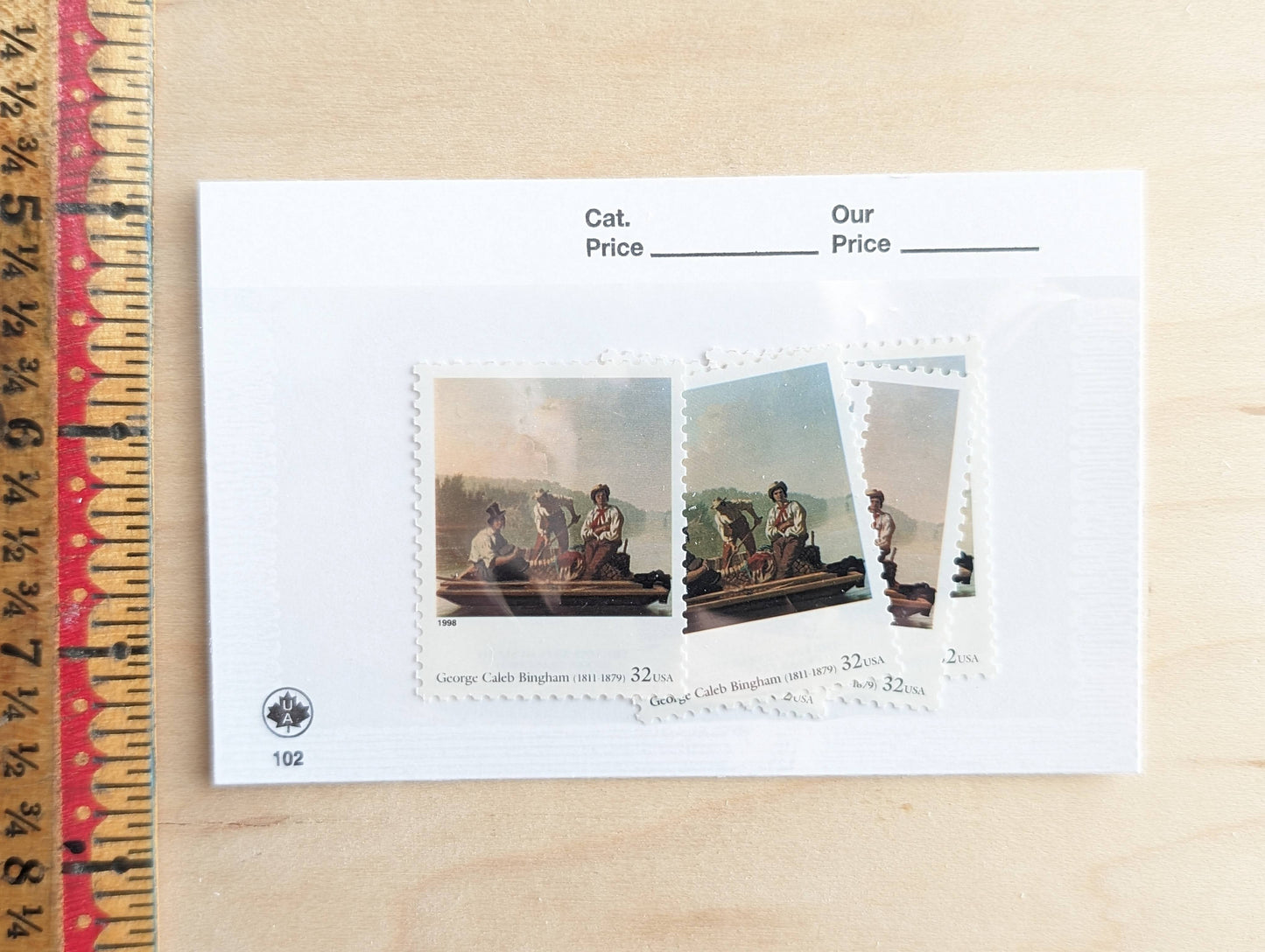 Boatmen on the Missouri by George Caleb Bingham, Set of 5, Vintage Unused USPS 32 Cent Postage Stamps, Four Centuries of American Art Series 1997, Gummed