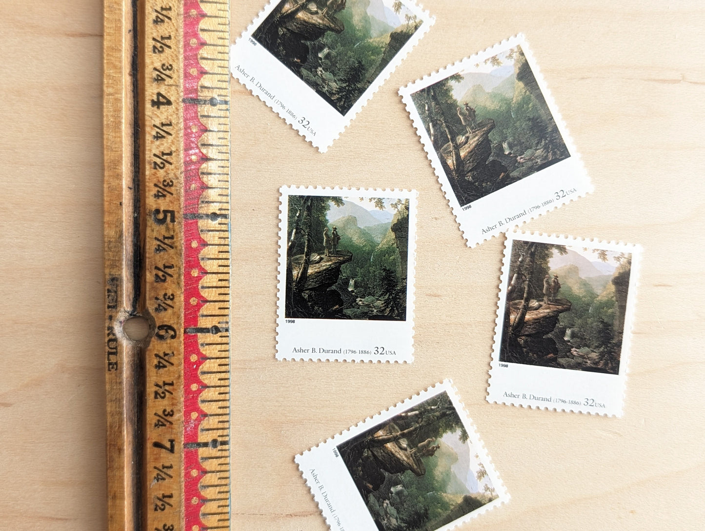 Kindred Spirits by Asher B. Durand, Set of 5, Vintage Unused USPS 32 Cent Postage Stamps, Four Centuries of American Art Series 1997, Gummed