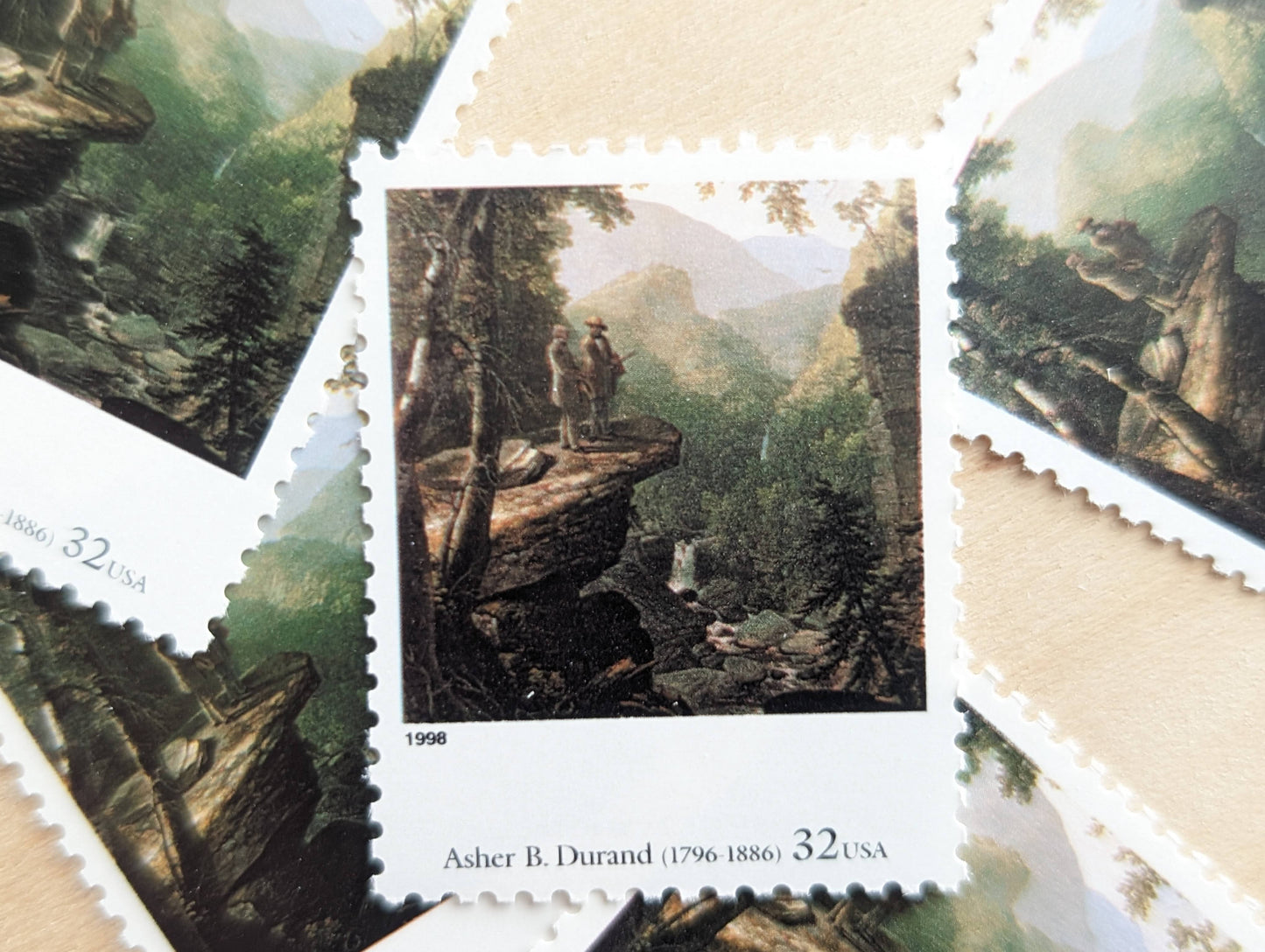 Kindred Spirits by Asher B. Durand, Set of 5, Vintage Unused USPS 32 Cent Postage Stamps, Four Centuries of American Art Series 1997, Gummed