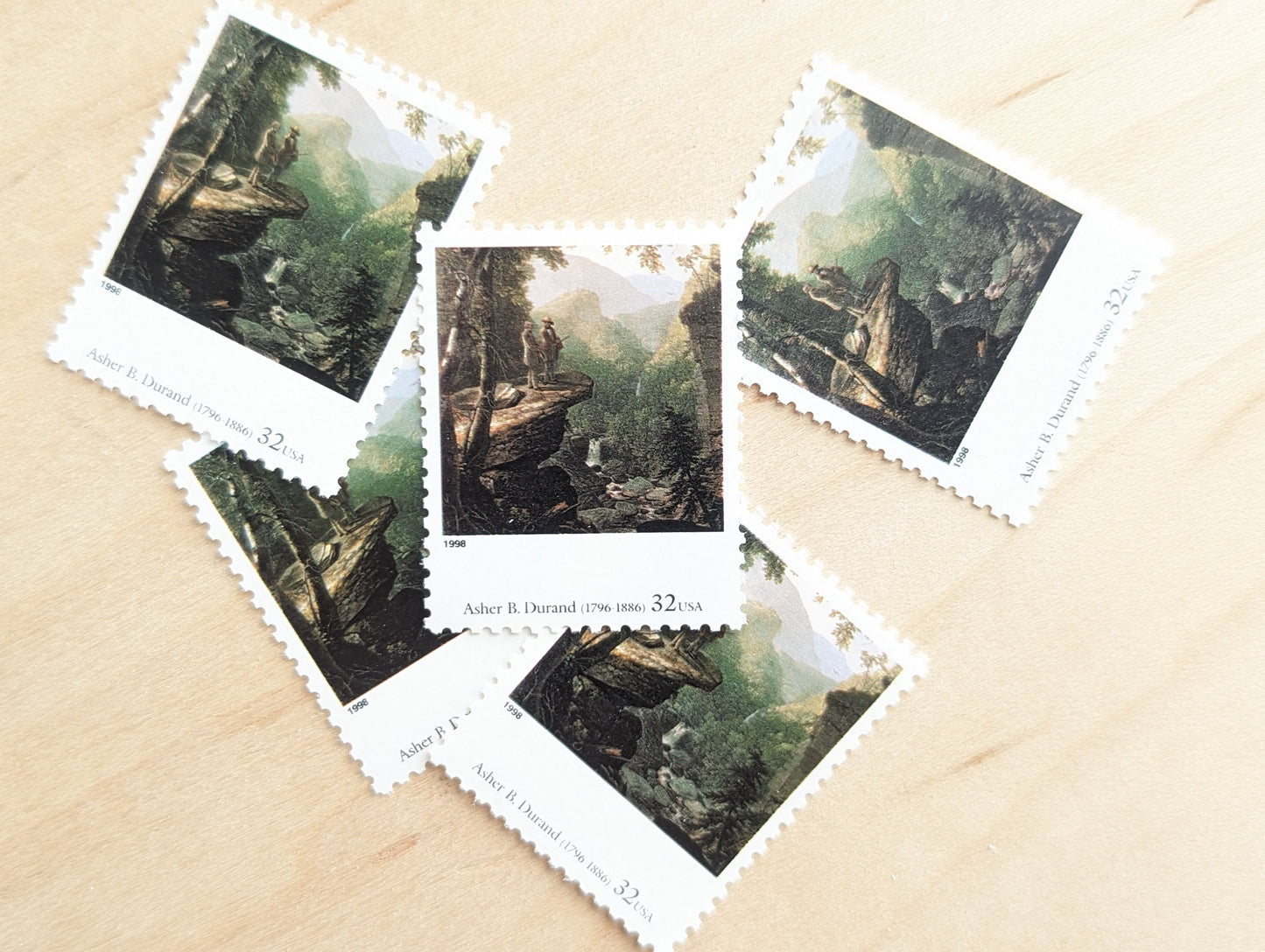 Kindred Spirits by Asher B. Durand, Set of 5, Vintage Unused USPS 32 Cent Postage Stamps, Four Centuries of American Art Series 1997, Gummed