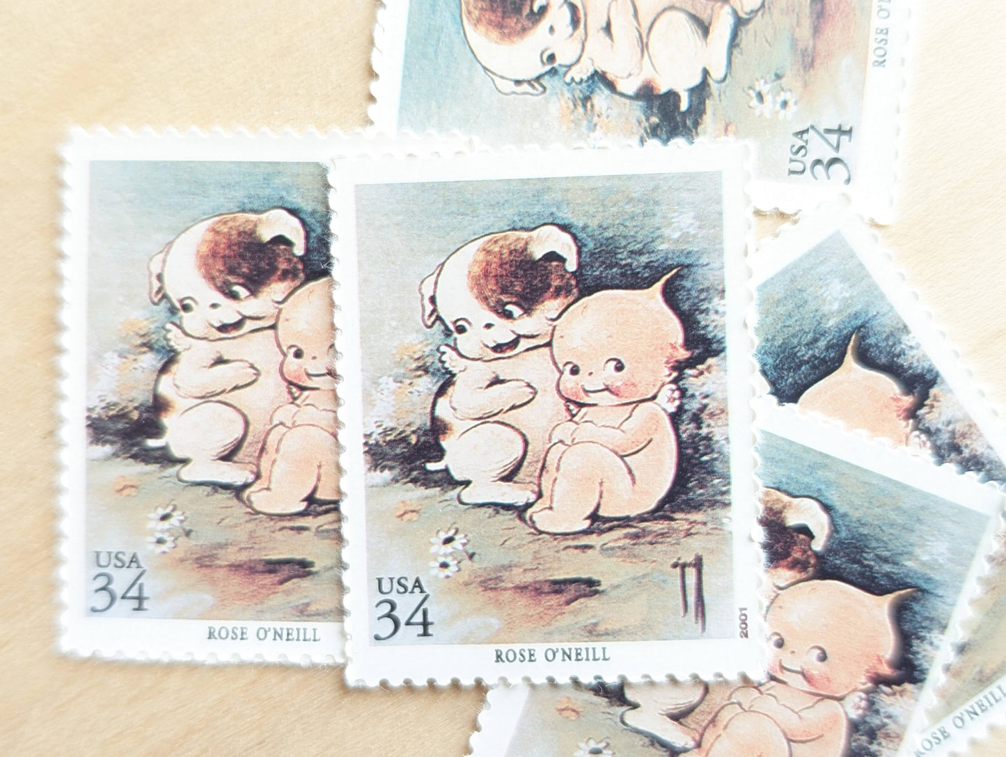 Rose O'Neill, Kewpie, Set of 5, Vintage Unused USPS 34 Cent Postage Stamps, American Illustrators Series 2000, Gummed