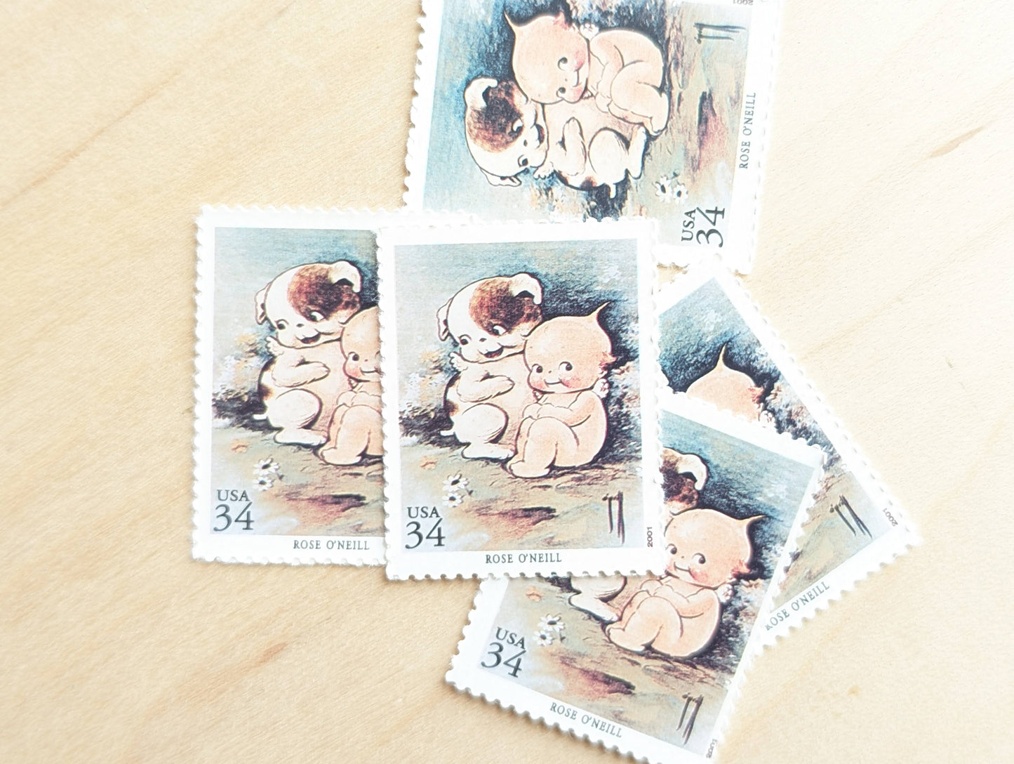 Rose O'Neill, Kewpie, Set of 5, Vintage Unused USPS 34 Cent Postage Stamps, American Illustrators Series 2000, Gummed
