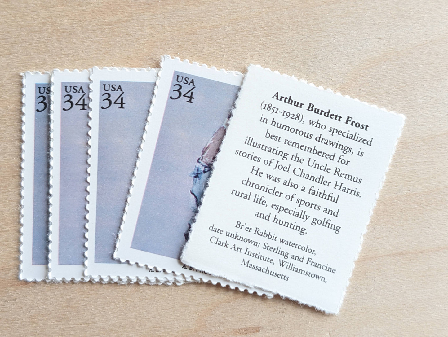 Arthur Burdett Frost, Br'er Rabbit, Set of 5, Vintage Unused USPS 34 Cent Postage Stamps, American Illustrators Series 2000, Gummed