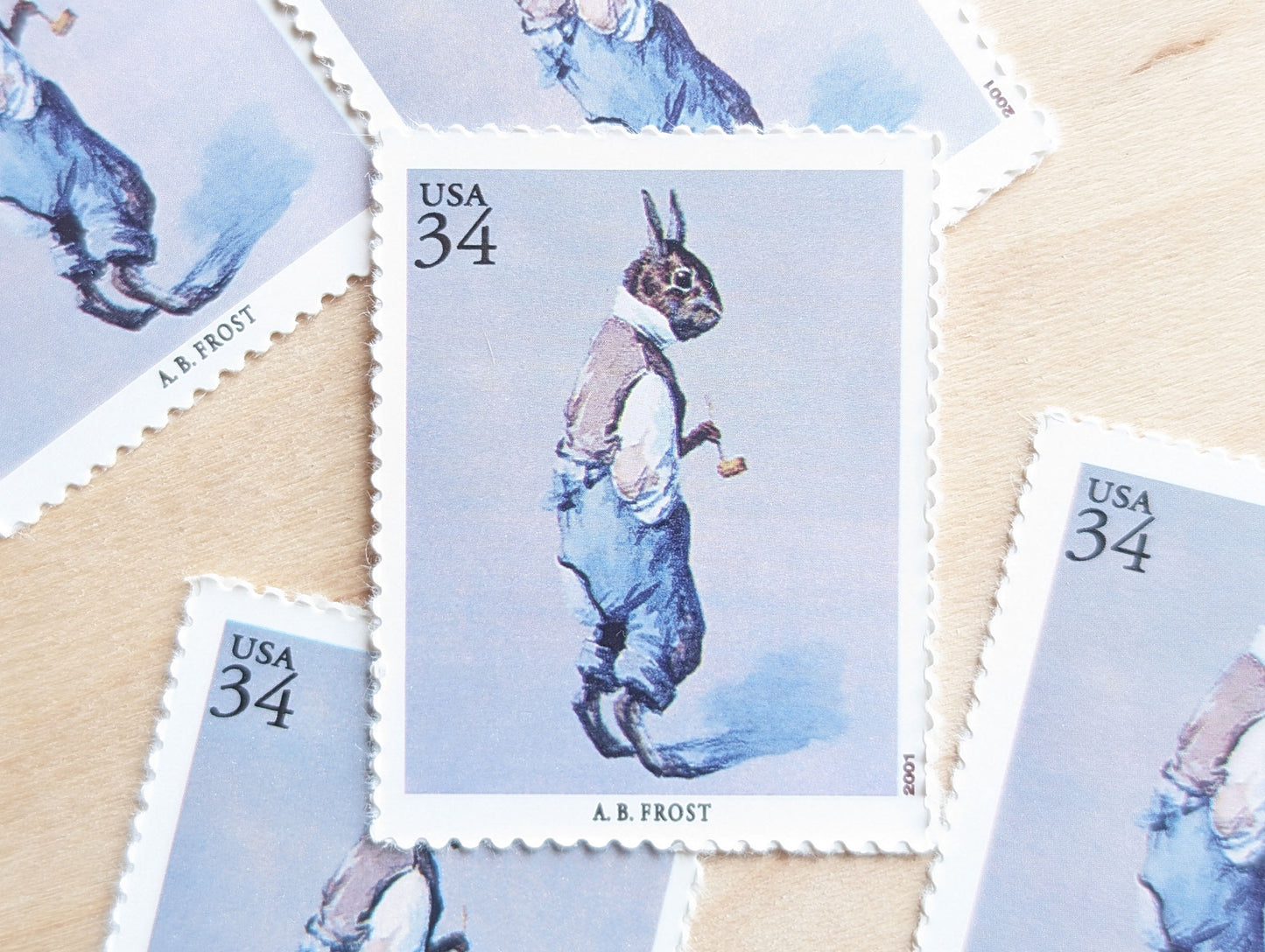 Arthur Burdett Frost, Br'er Rabbit, Set of 5, Vintage Unused USPS 34 Cent Postage Stamps, American Illustrators Series 2000, Gummed