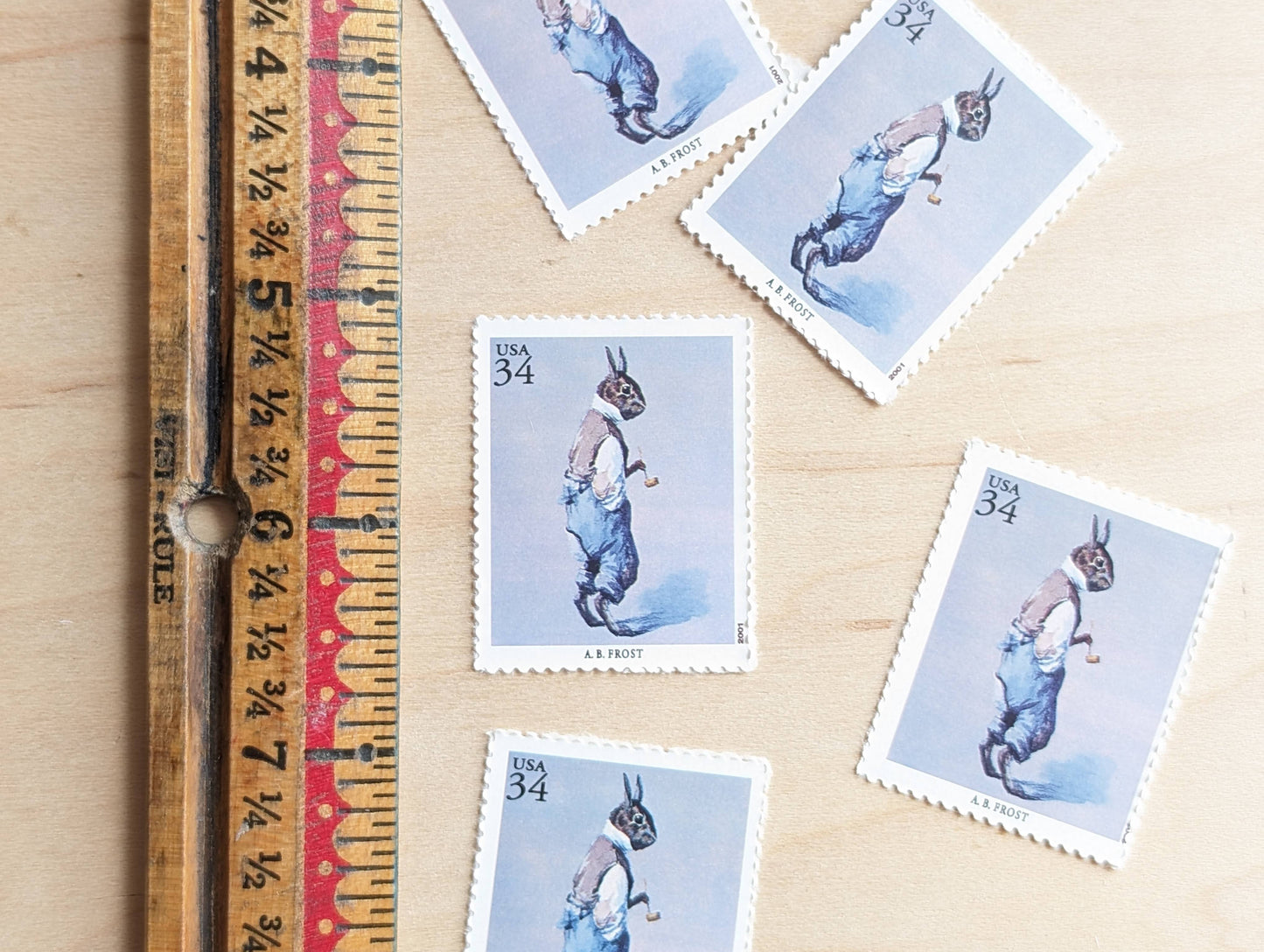 Arthur Burdett Frost, Br'er Rabbit, Set of 5, Vintage Unused USPS 34 Cent Postage Stamps, American Illustrators Series 2000, Gummed