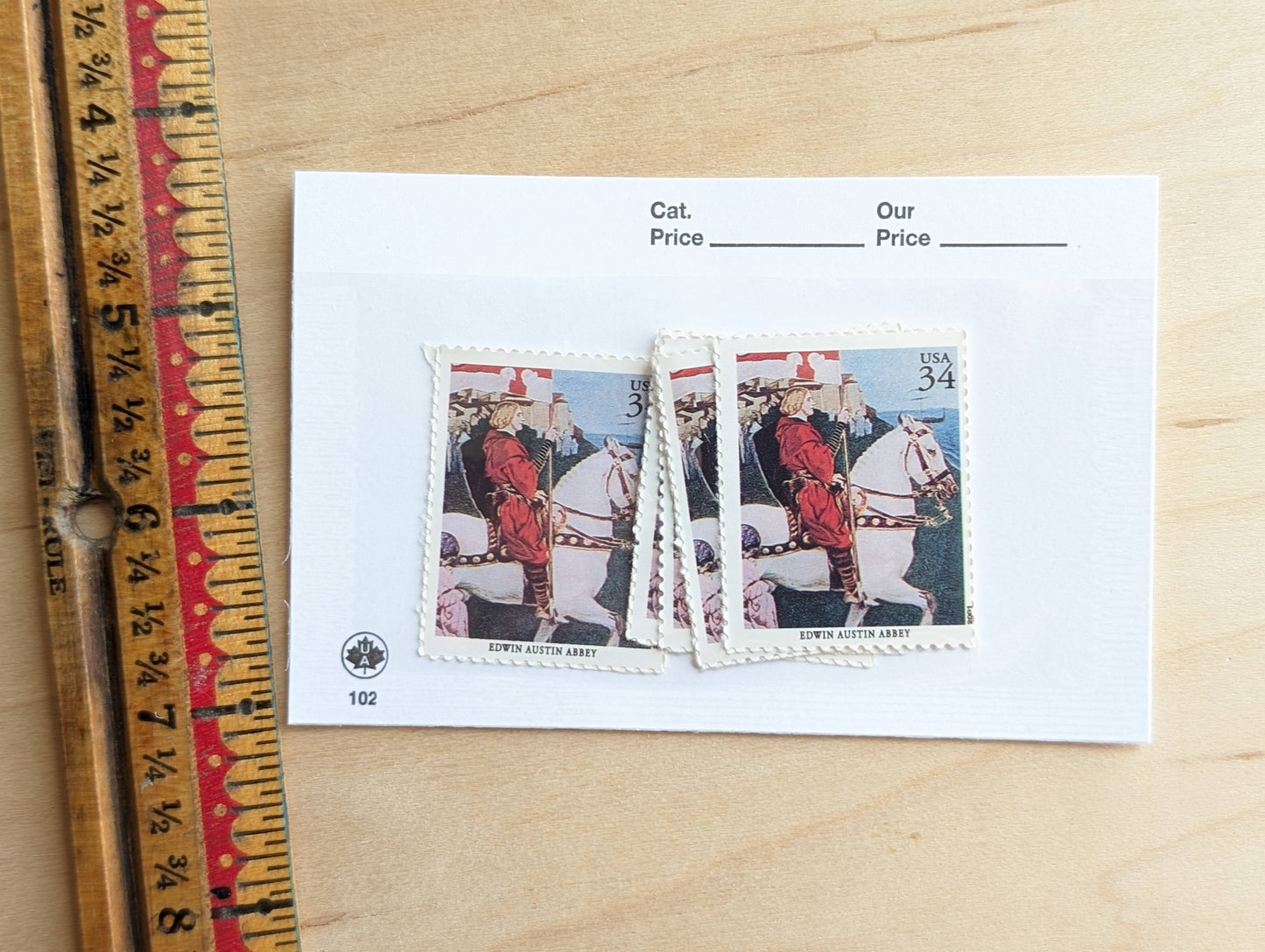 Edwin Austin Abbey, Galahad's Departure, Set of 5, Vintage Unused USPS 34 Cent Postage Stamps, American Illustrators Series 2000, Gummed