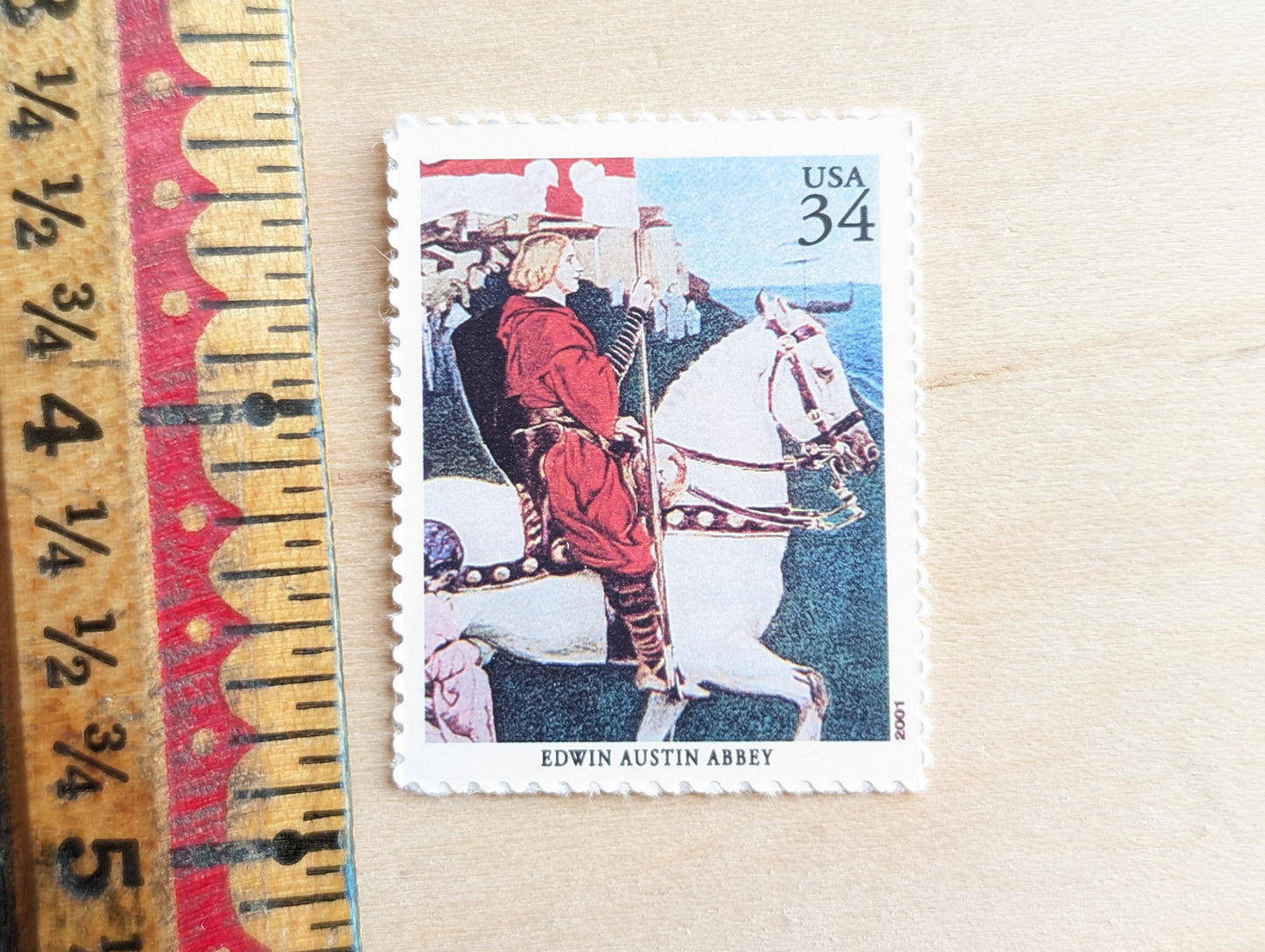 Edwin Austin Abbey, Galahad's Departure, Set of 5, Vintage Unused USPS 34 Cent Postage Stamps, American Illustrators Series 2000, Gummed