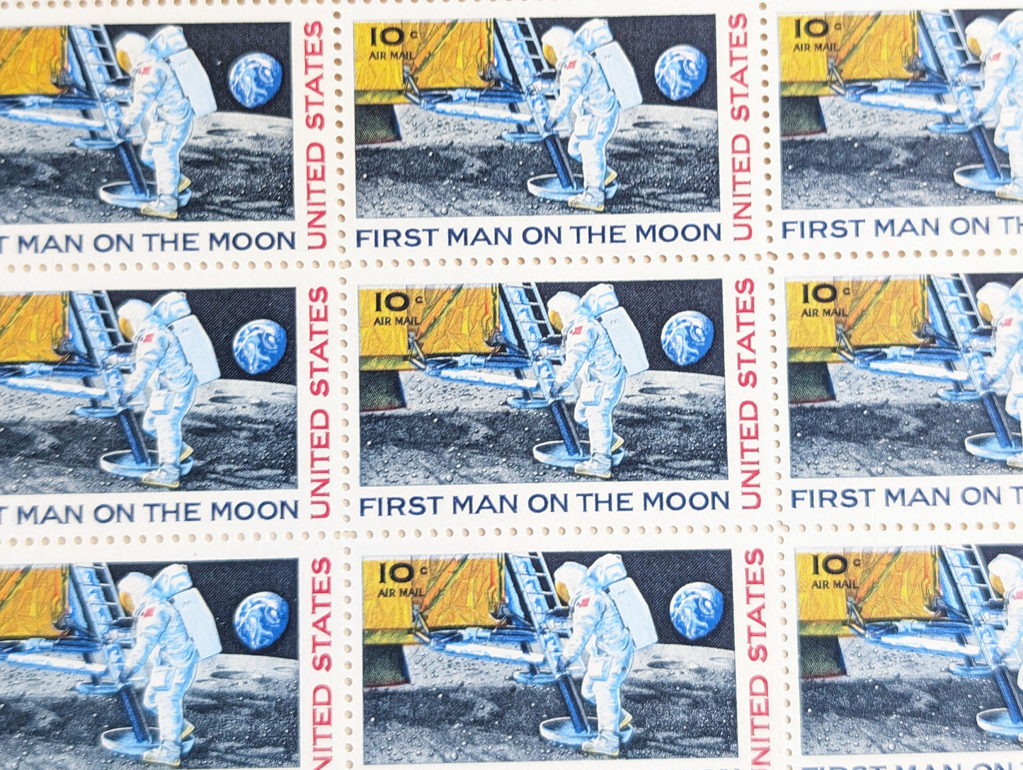 First Man On The Moon, Vintage Unused USPS 10 Cent Postage Stamps, First Man On The Moon Stamps, 1969, Gummed