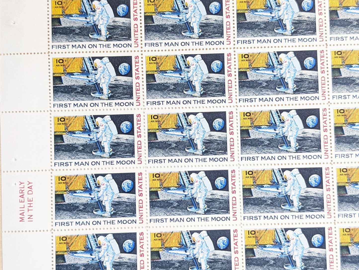 First Man On The Moon, Vintage Unused USPS 10 Cent Postage Stamps, First Man On The Moon Stamps, 1969, Gummed