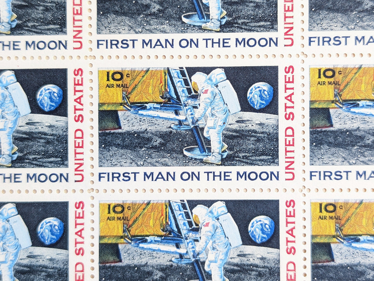 First Man On The Moon, Vintage Unused USPS 10 Cent Postage Stamps, First Man On The Moon Stamps, 1969, Gummed