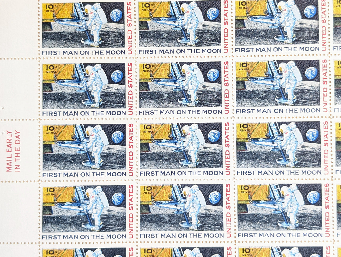 First Man On The Moon, Vintage Unused USPS 10 Cent Postage Stamps, First Man On The Moon Stamps, 1969, Gummed