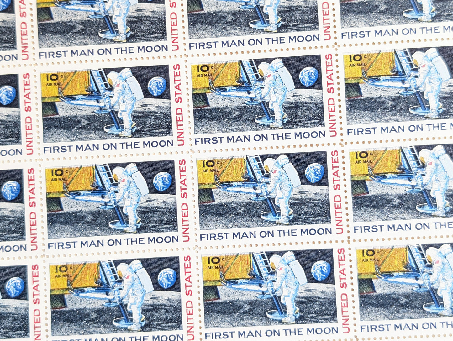 First Man On The Moon, Vintage Unused USPS 10 Cent Postage Stamps, First Man On The Moon Stamps, 1969, Gummed