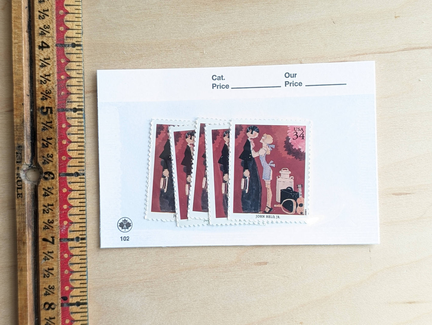 John Held Jr., The Girl He Left Behind, Set of 5, Vintage Unused USPS 34 Cent Postage Stamps, American Illustrators Series 2000, Gummed