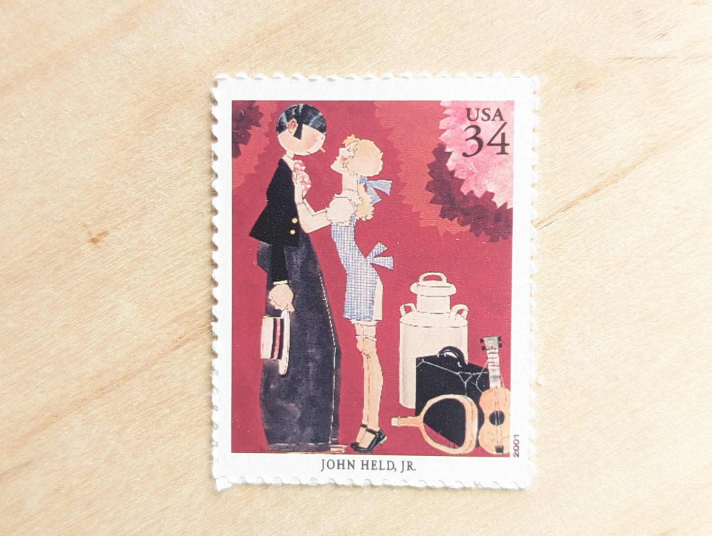 John Held Jr., The Girl He Left Behind, Set of 5, Vintage Unused USPS 34 Cent Postage Stamps, American Illustrators Series 2000, Gummed