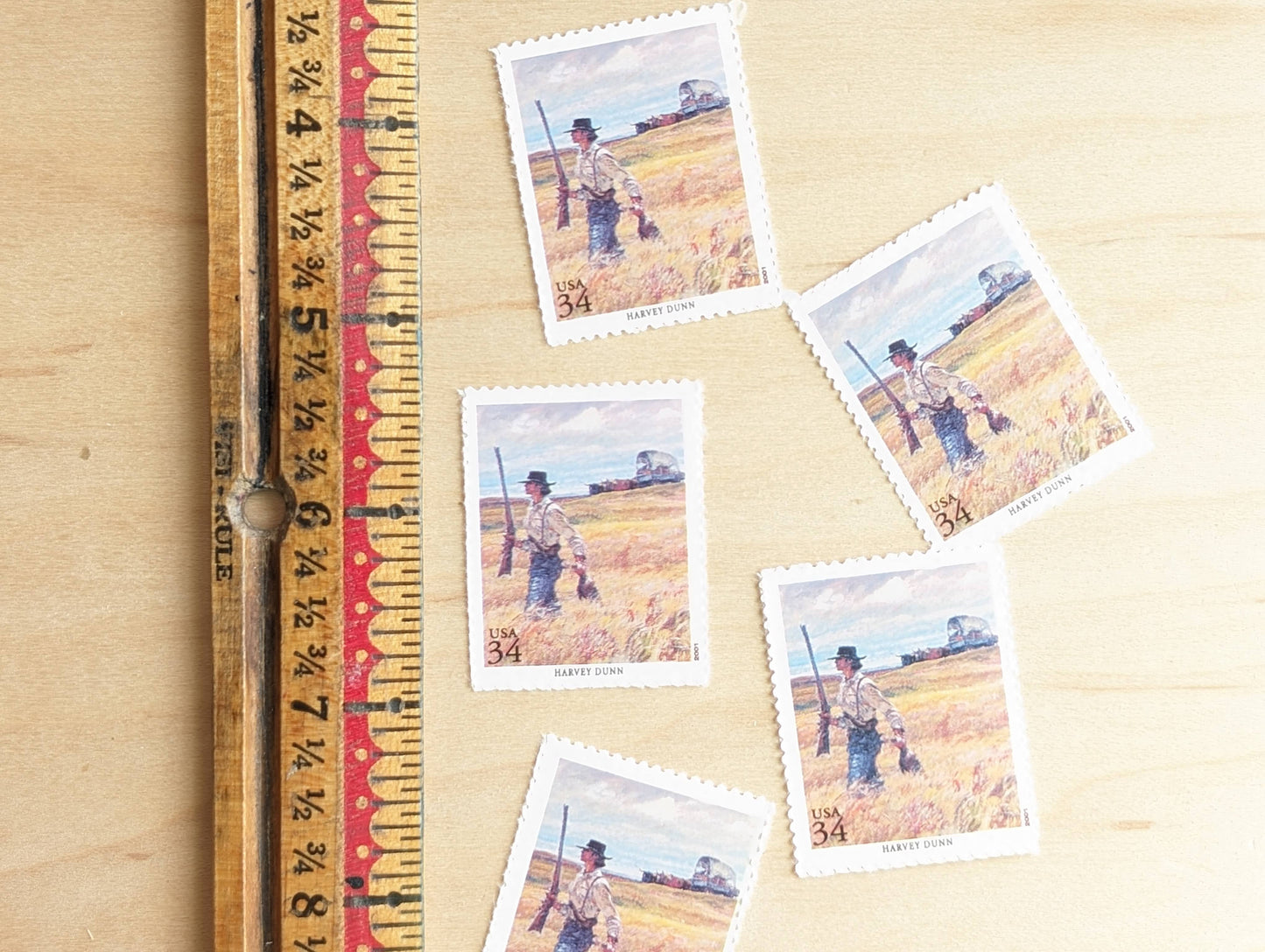 Harvey Dunn, Something For Supper, Set of 5, Vintage Unused USPS 34 Cent Postage Stamps, American Illustrators Series 2000, Gummed