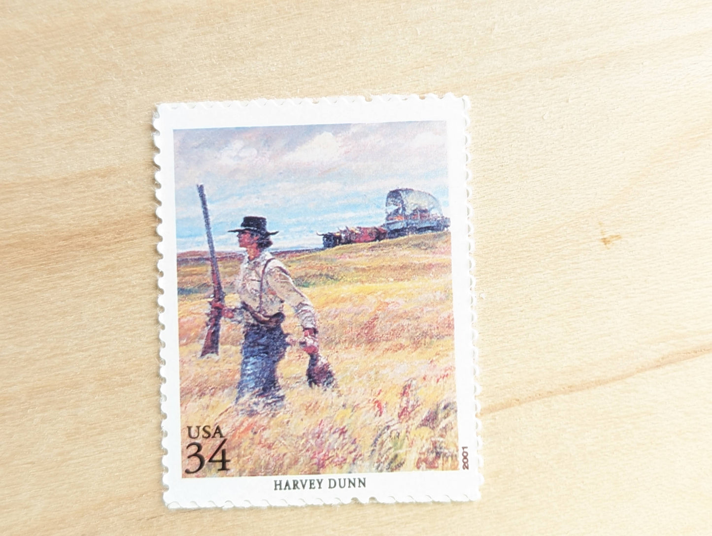 Harvey Dunn, Something For Supper, Set of 5, Vintage Unused USPS 34 Cent Postage Stamps, American Illustrators Series 2000, Gummed