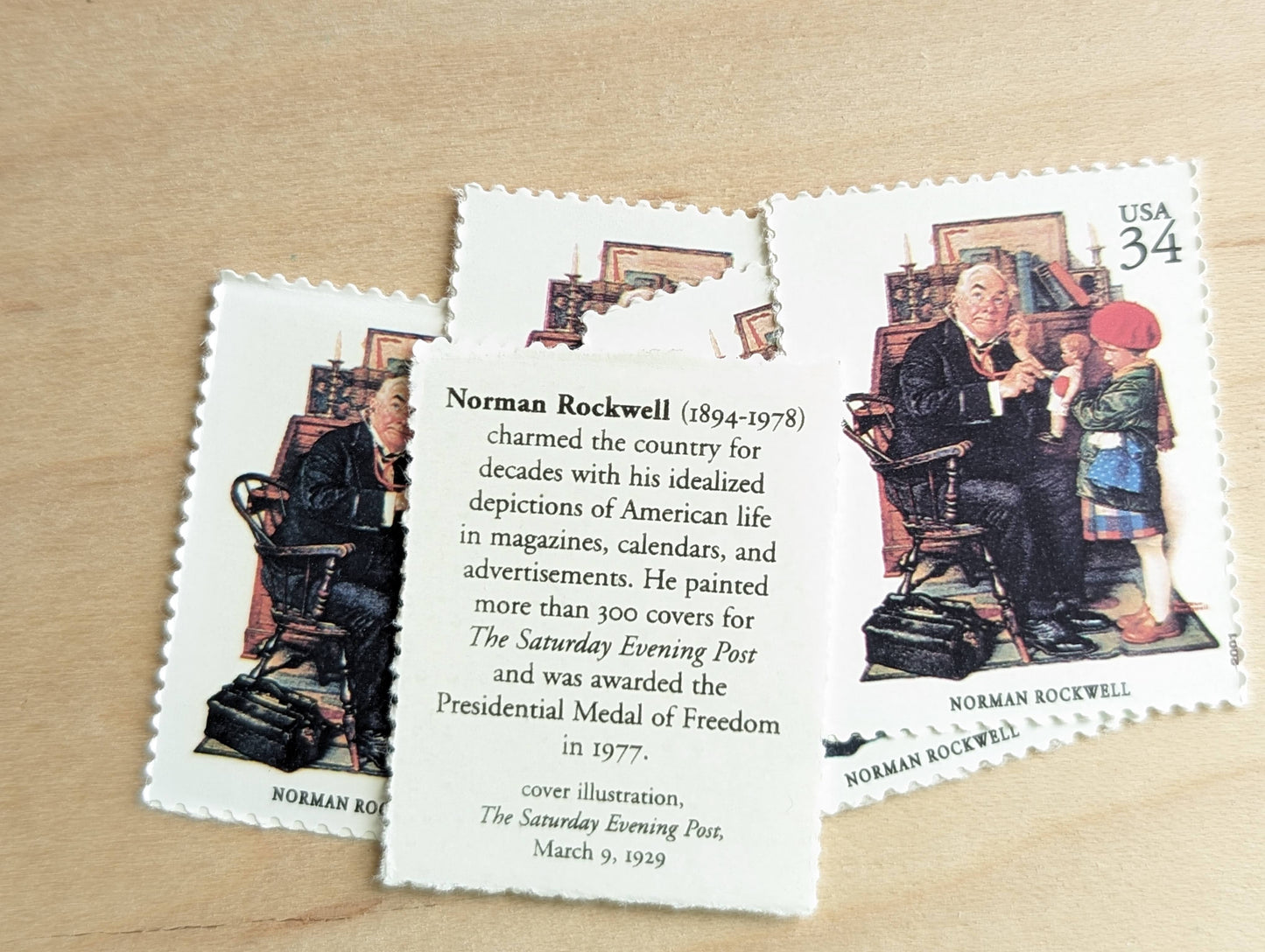 Norman Rockwell, The Saturday Evening Post, Set of 5, Vintage Unused USPS 34 Cent Postage Stamps, American Illustrators Series 2000, Gummed