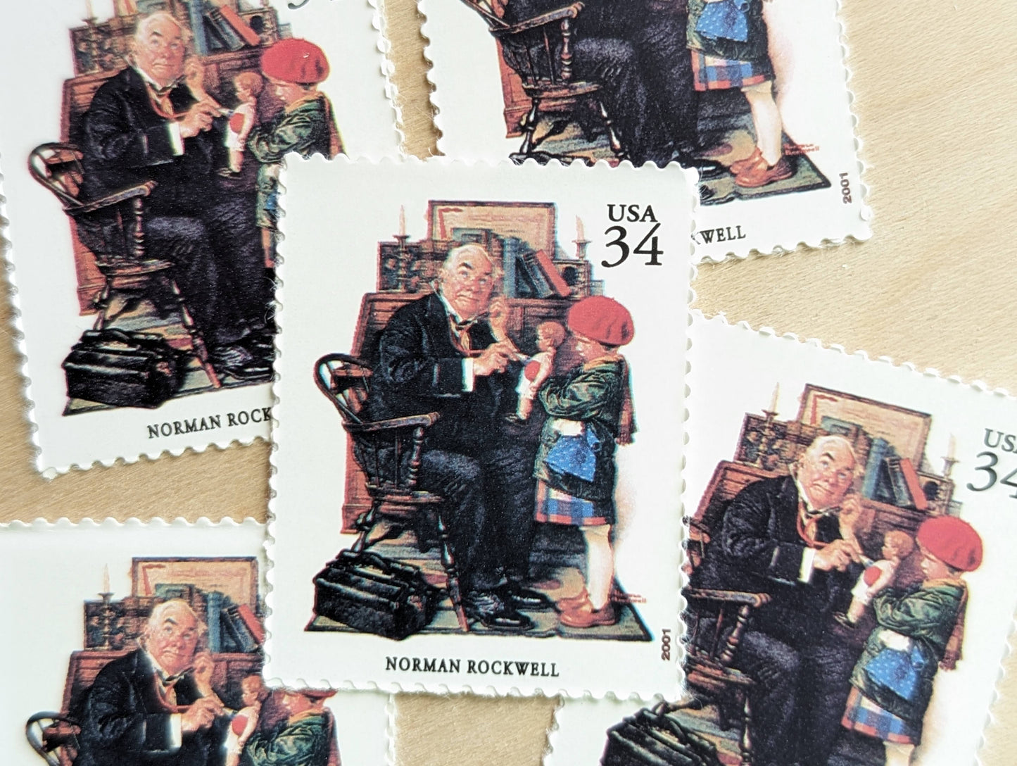 Norman Rockwell, The Saturday Evening Post, Set of 5, Vintage Unused USPS 34 Cent Postage Stamps, American Illustrators Series 2000, Gummed