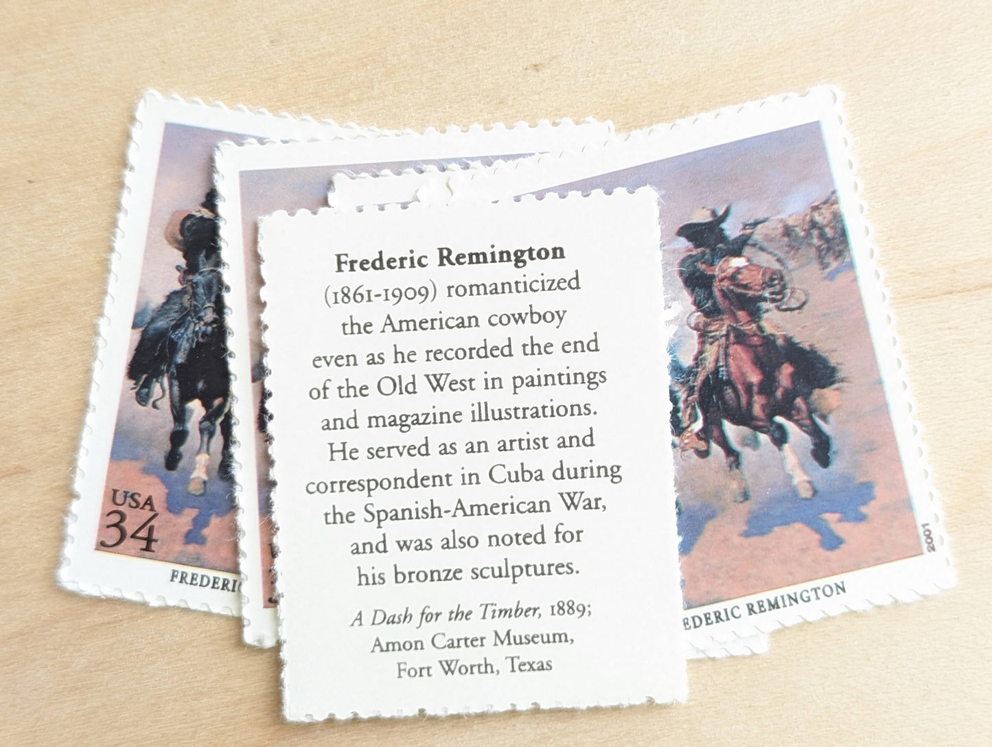 Frederic Remington, A Dash for the Timber, Set of 5, Vintage Unused USPS 34 Cent Postage Stamps, American Illustrators Series 2000, Gummed