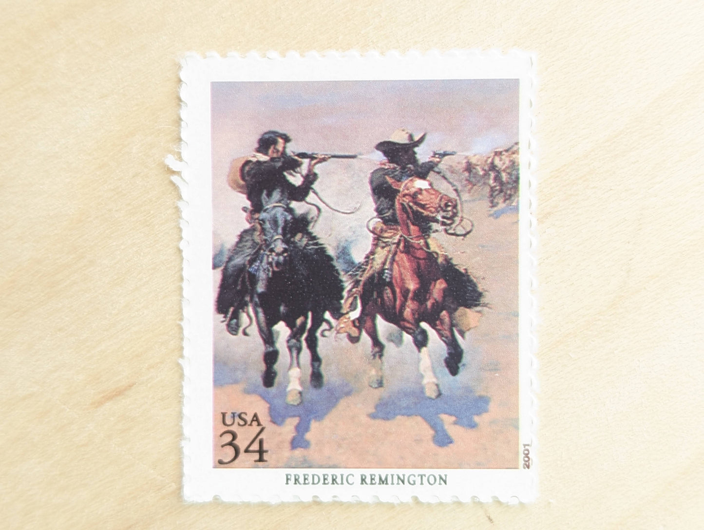 Frederic Remington, A Dash for the Timber, Set of 5, Vintage Unused USPS 34 Cent Postage Stamps, American Illustrators Series 2000, Gummed