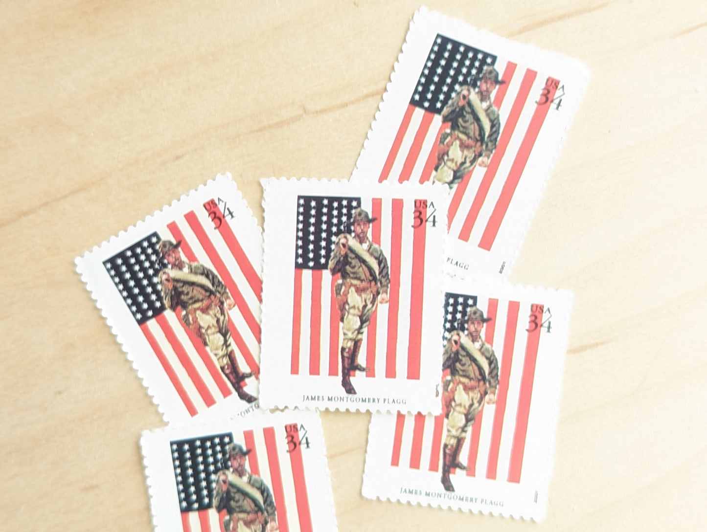 James Montgomery Flagg, First In the Fight Always Faithful, Set of 5, Vintage Unused USPS 34 Cent Postage Stamps, American Illustrators Series 2000, Gummed