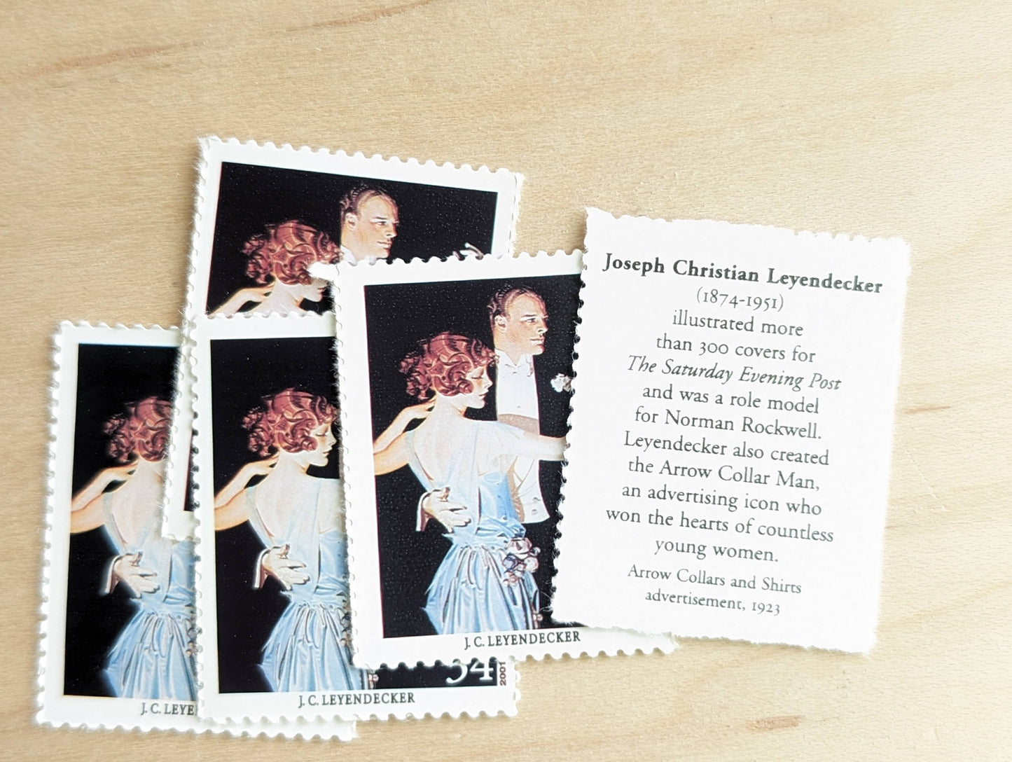 Joseph Christian Leyendecker, Arrow Collars And Shirts, Set of 5, Vintage Unused USPS 34 Cent Postage Stamps, American Illustrators Series 2000, Gummed