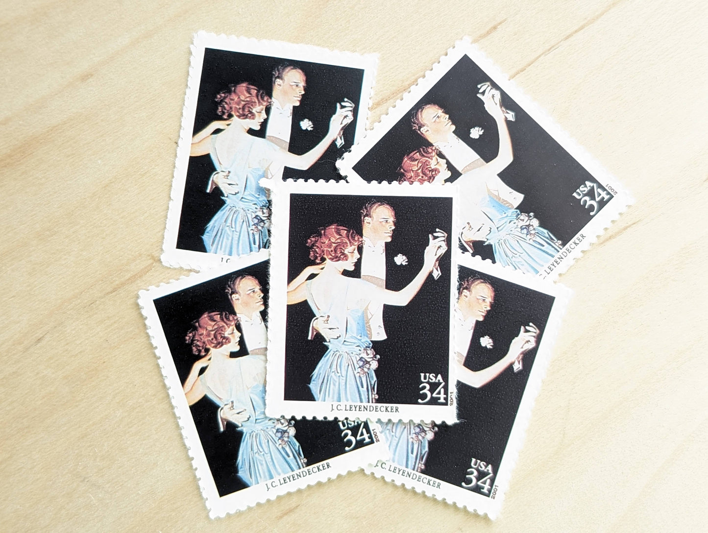 Joseph Christian Leyendecker, Arrow Collars And Shirts, Set of 5, Vintage Unused USPS 34 Cent Postage Stamps, American Illustrators Series 2000, Gummed