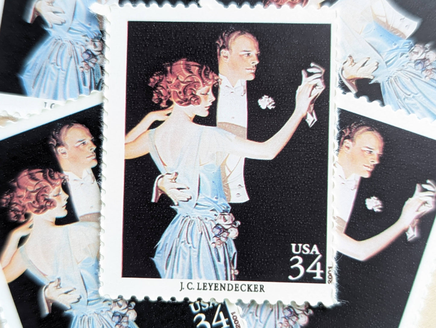 Joseph Christian Leyendecker, Arrow Collars And Shirts, Set of 5, Vintage Unused USPS 34 Cent Postage Stamps, American Illustrators Series 2000, Gummed