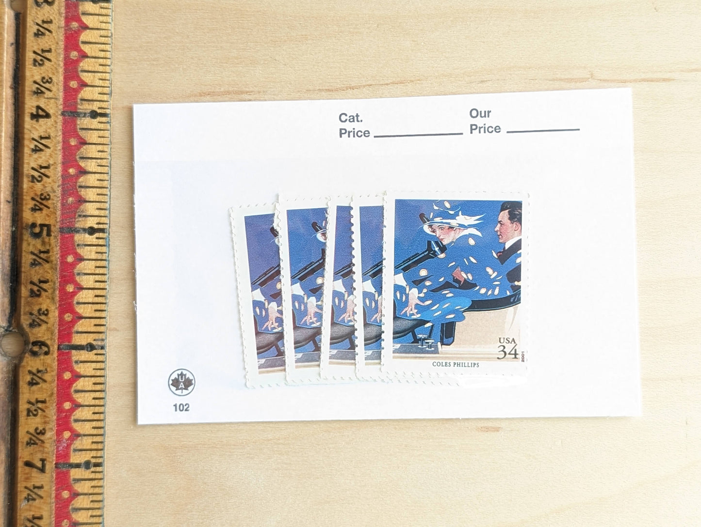 Coles Phillips, Fadeaway Girl, Set of 5, Vintage Unused USPS 34 Cent Postage Stamps, American Illustrators Series 2000, Gummed