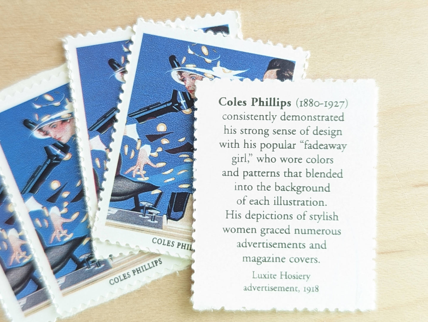 Coles Phillips, Fadeaway Girl, Set of 5, Vintage Unused USPS 34 Cent Postage Stamps, American Illustrators Series 2000, Gummed