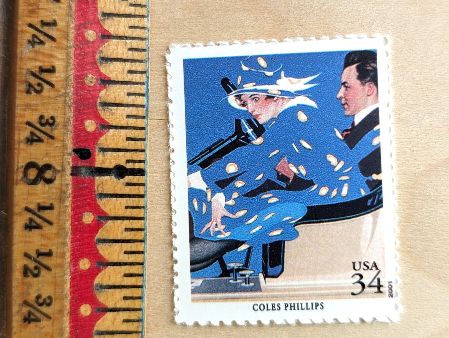 Coles Phillips, Fadeaway Girl, Set of 5, Vintage Unused USPS 34 Cent Postage Stamps, American Illustrators Series 2000, Gummed