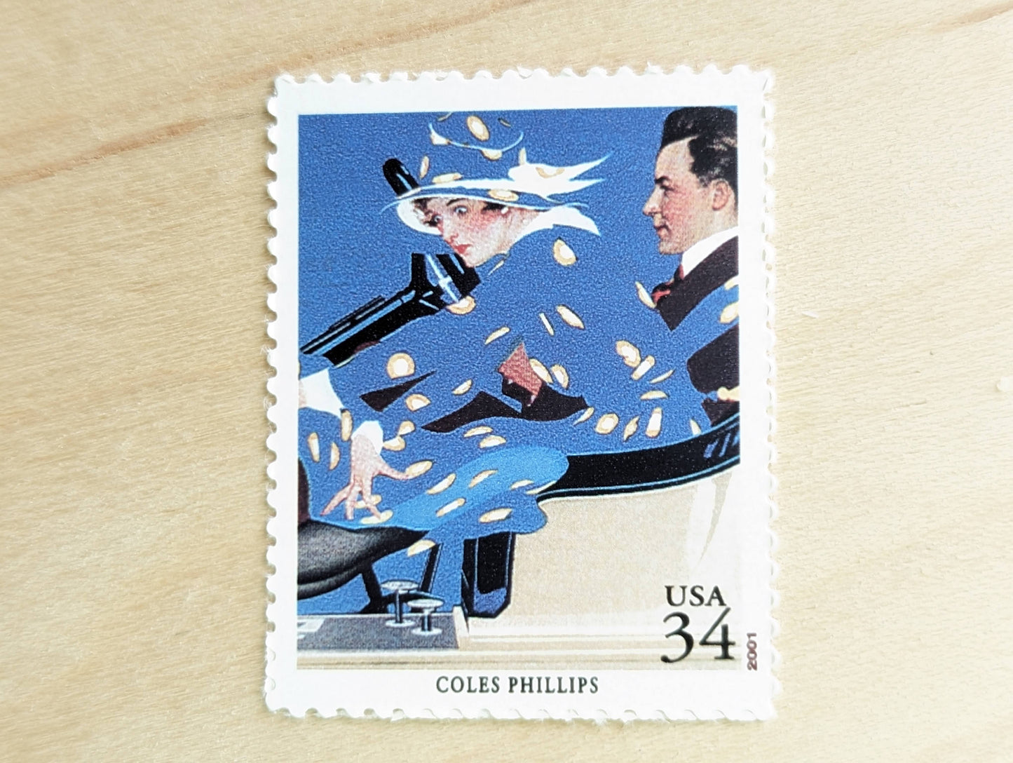 Coles Phillips, Fadeaway Girl, Set of 5, Vintage Unused USPS 34 Cent Postage Stamps, American Illustrators Series 2000, Gummed