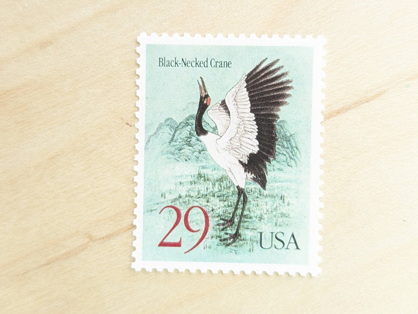 Black-Necked Crane Stamps, Set of 10, Vintage Unused USPS 29 Cent Postage Stamps, Animal Stamps 1994, Gummed