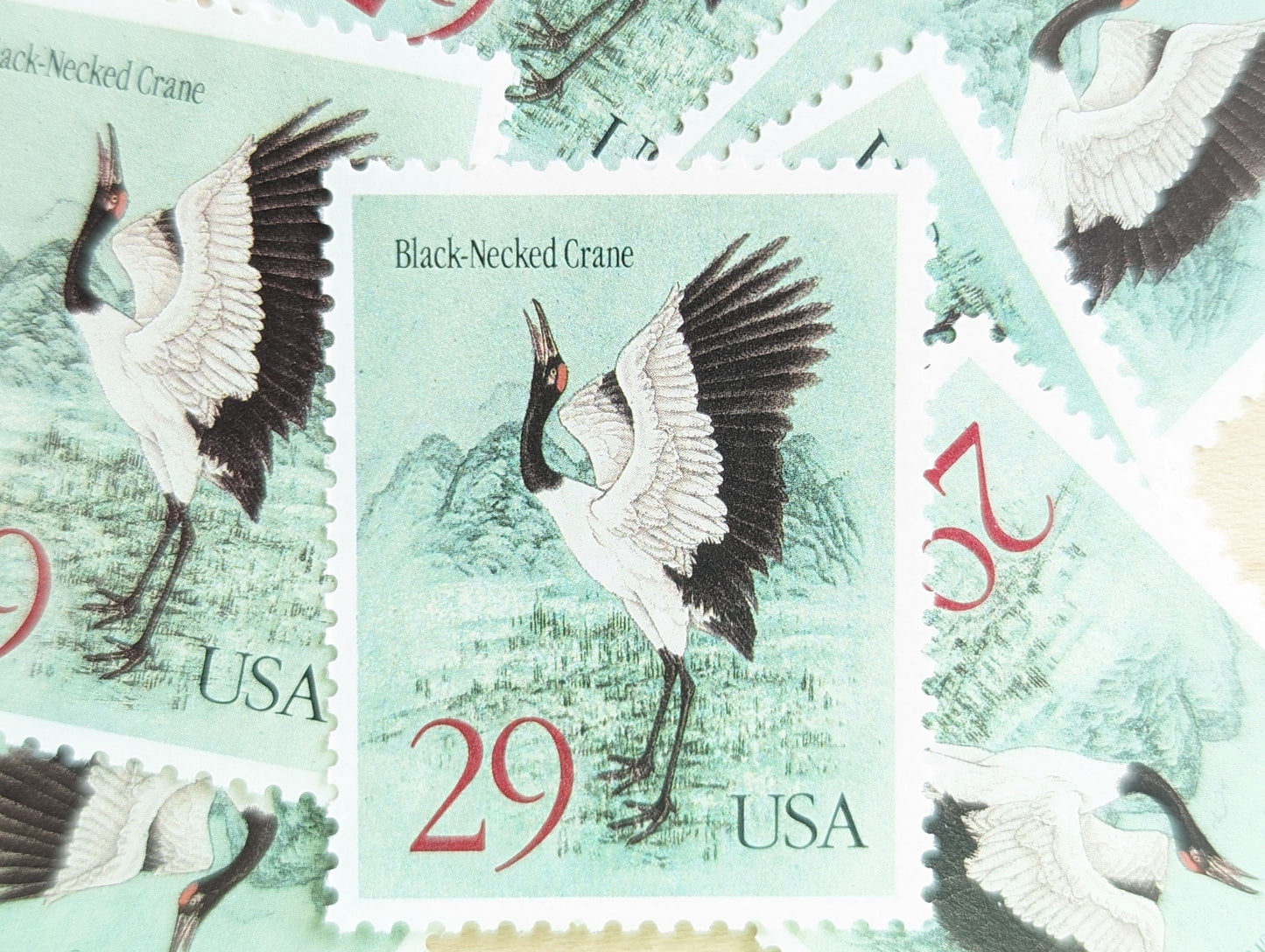 Black-Necked Crane Stamps, Set of 10, Vintage Unused USPS 29 Cent Postage Stamps, Animal Stamps 1994, Gummed