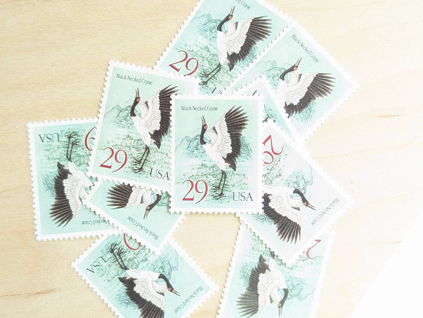 Black-Necked Crane Stamps, Set of 10, Vintage Unused USPS 29 Cent Postage Stamps, Animal Stamps 1994, Gummed