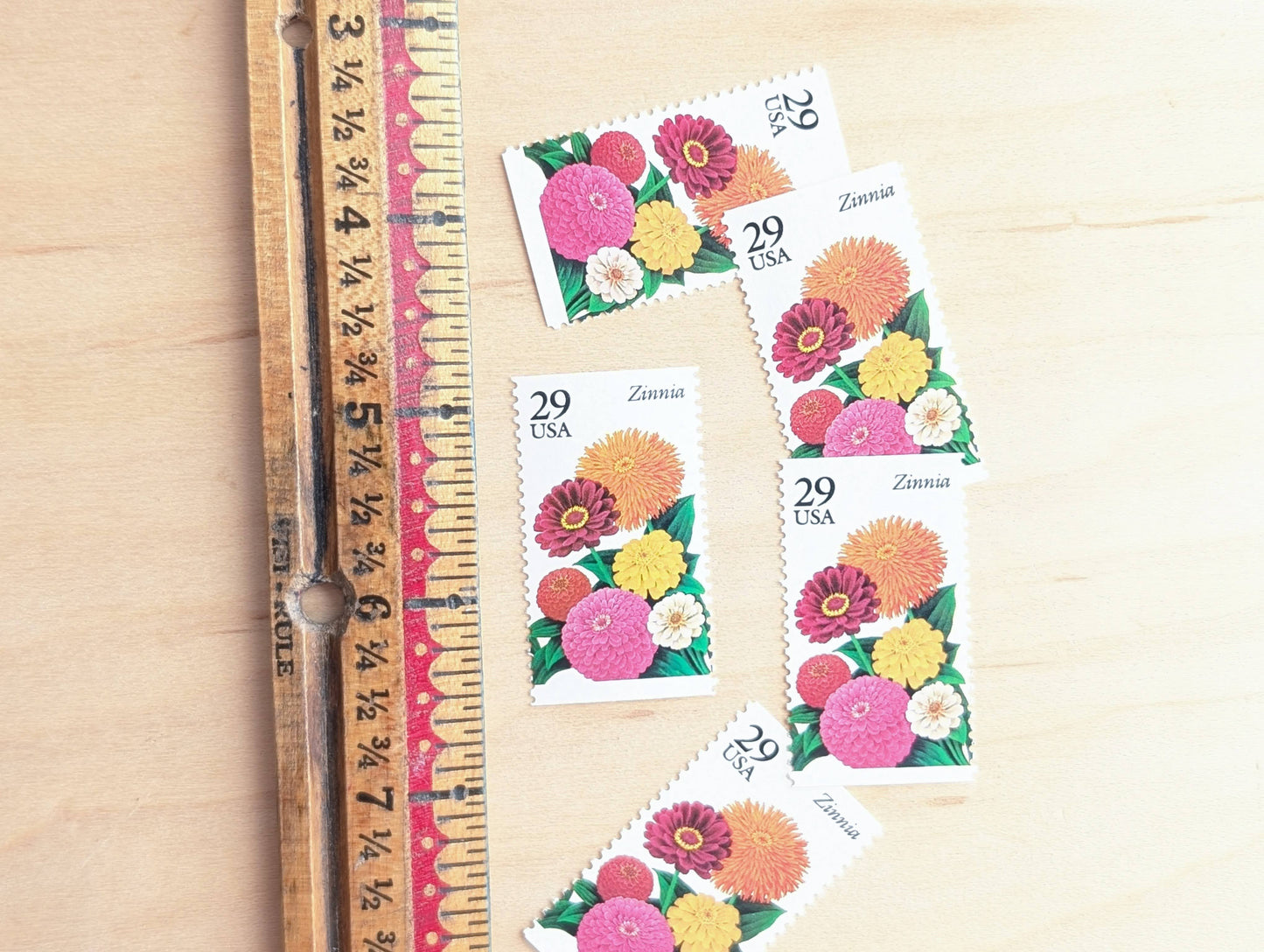 Zinnia Stamps, Set of 5, Vintage Unused USPS 29 Cent Postage Stamps, Flower Stamps 1993, Gummed