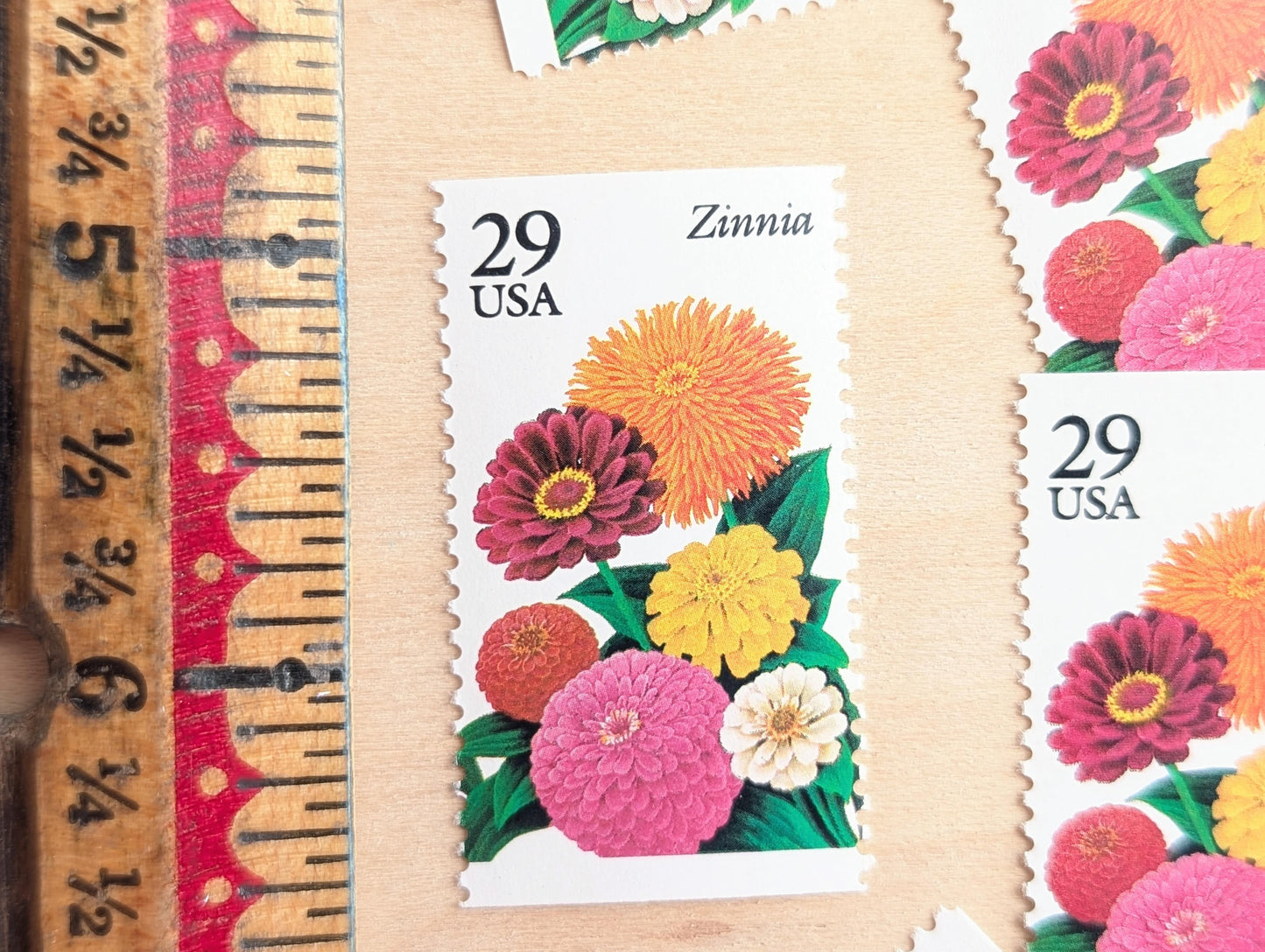 Zinnia Stamps, Set of 5, Vintage Unused USPS 29 Cent Postage Stamps, Flower Stamps 1993, Gummed