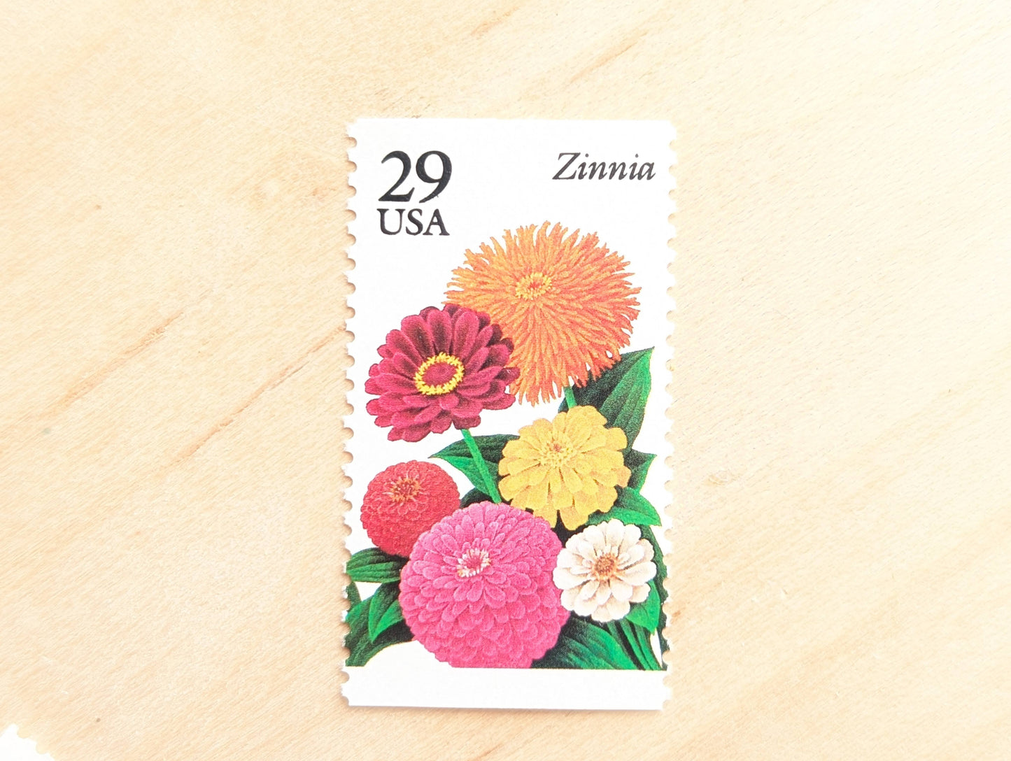 Zinnia Stamps, Set of 5, Vintage Unused USPS 29 Cent Postage Stamps, Flower Stamps 1993, Gummed