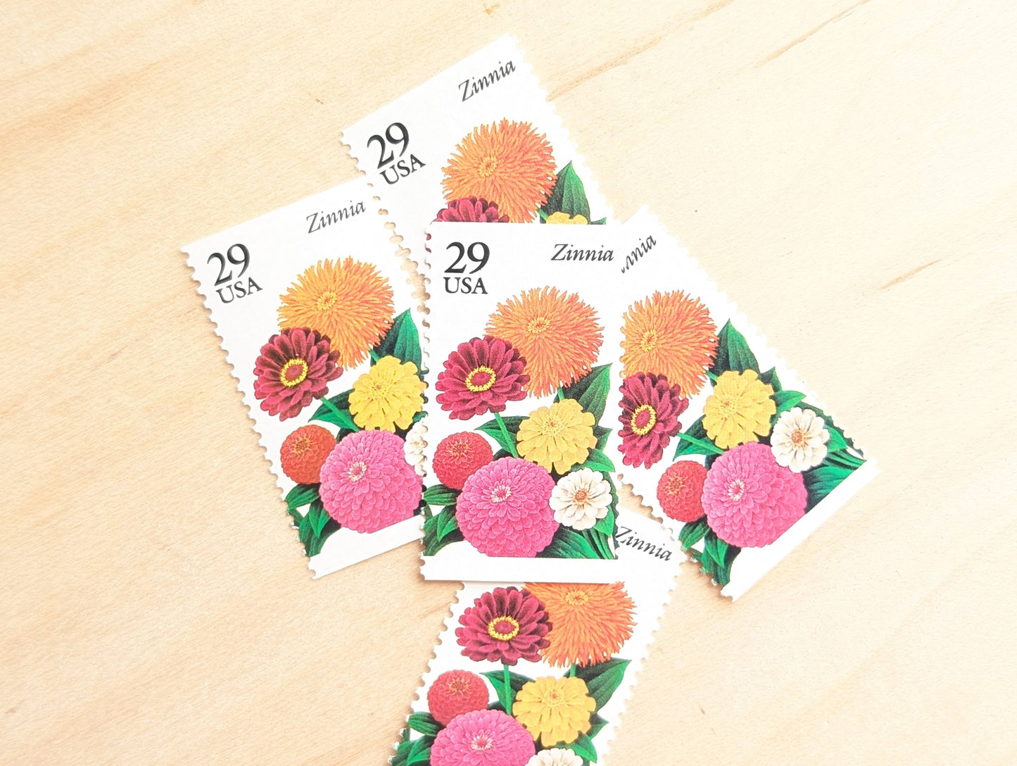 Zinnia Stamps, Set of 5, Vintage Unused USPS 29 Cent Postage Stamps, Flower Stamps 1993, Gummed
