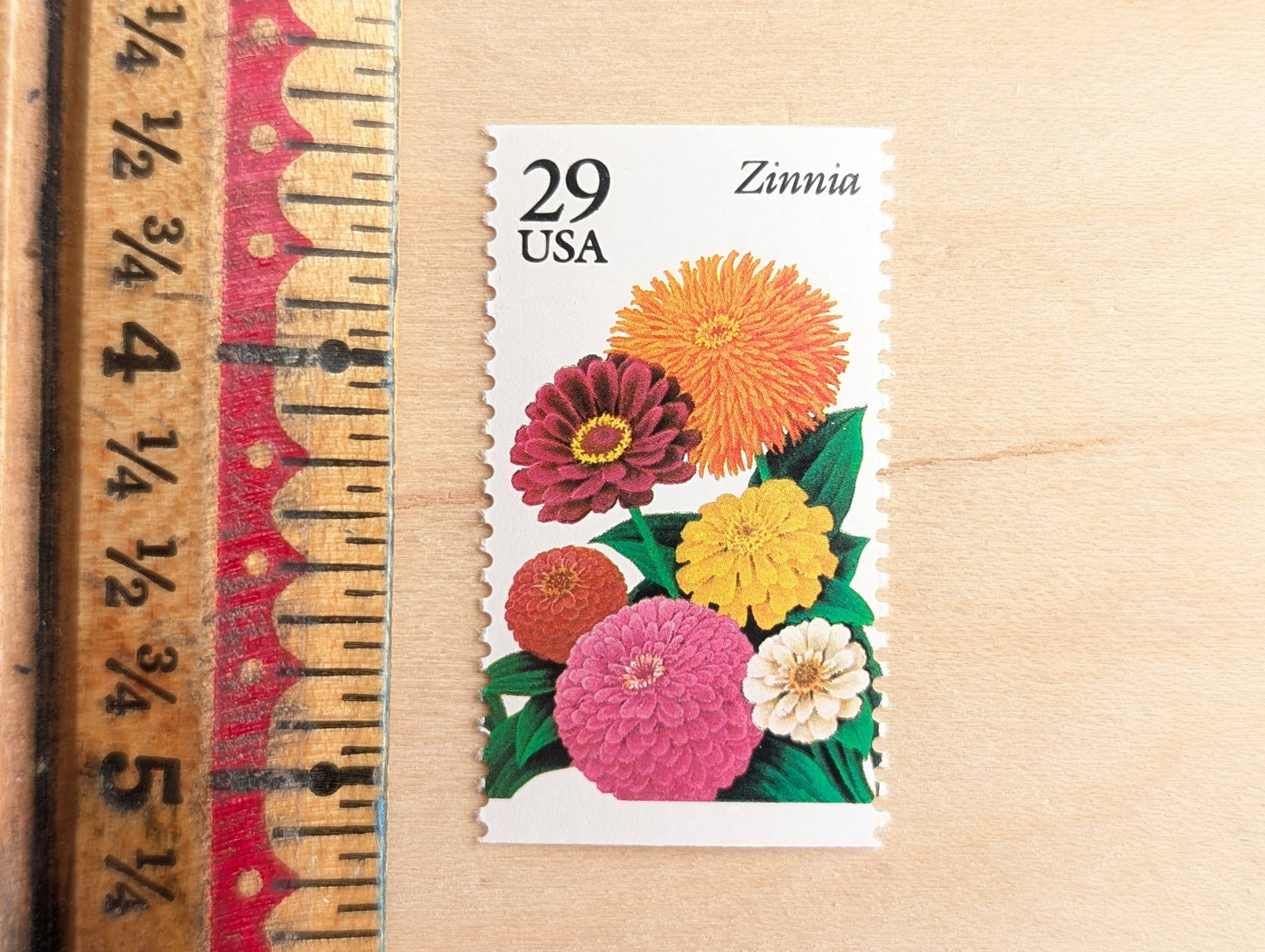 Zinnia Stamps, Set of 5, Vintage Unused USPS 29 Cent Postage Stamps, Flower Stamps 1993, Gummed