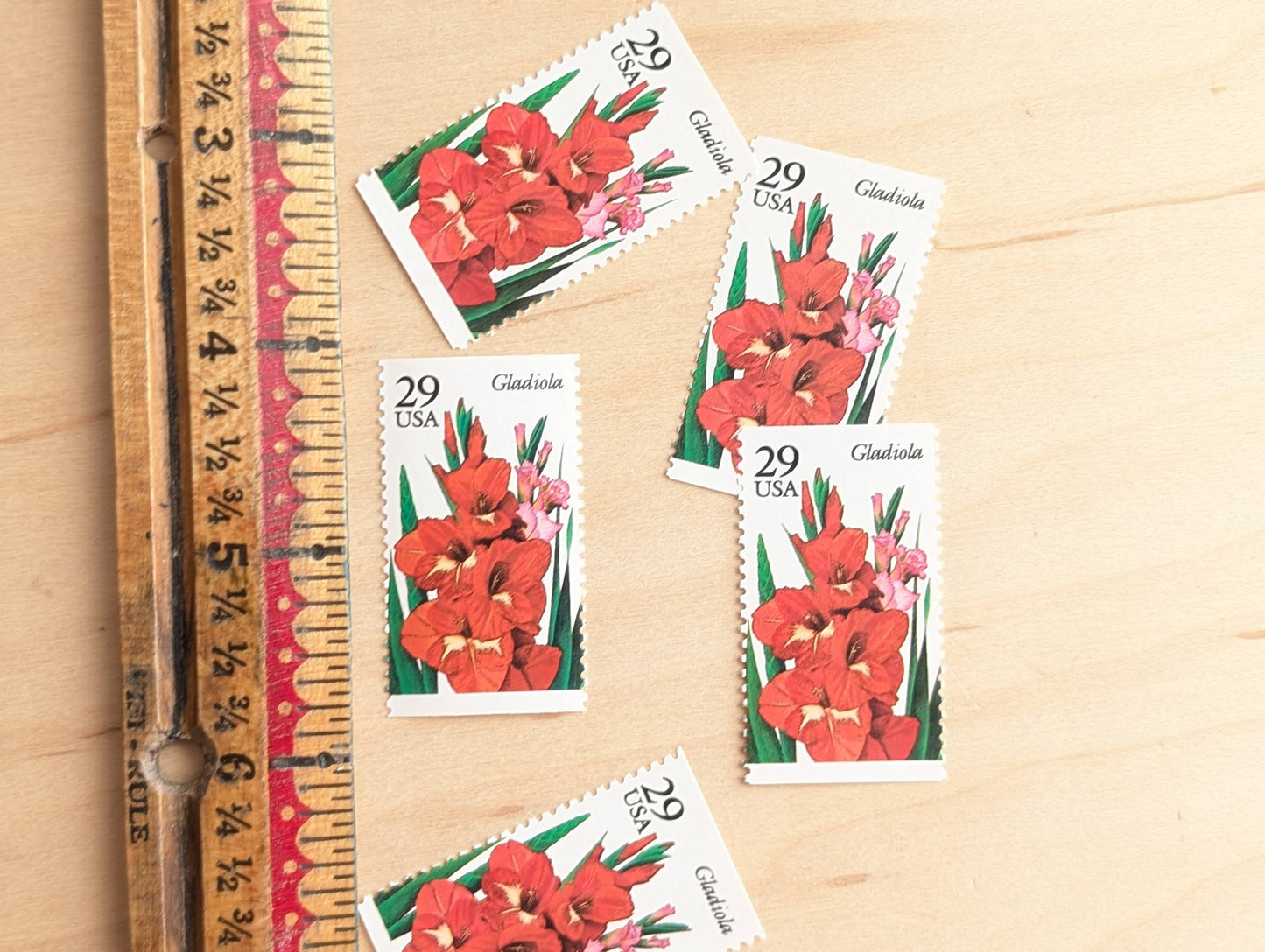 Gladiola Stamps, Set of 5, Vintage Unused USPS 29 Cent Postage Stamps, Flower Stamps 1993, Gummed