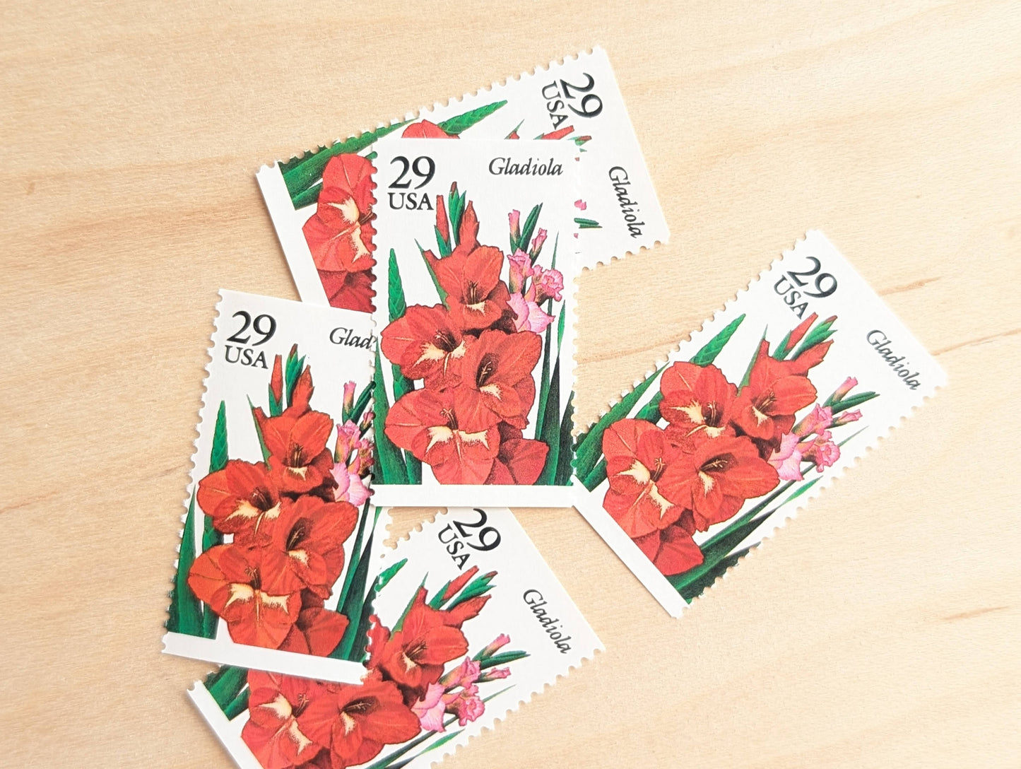 Gladiola Stamps, Set of 5, Vintage Unused USPS 29 Cent Postage Stamps, Flower Stamps 1993, Gummed