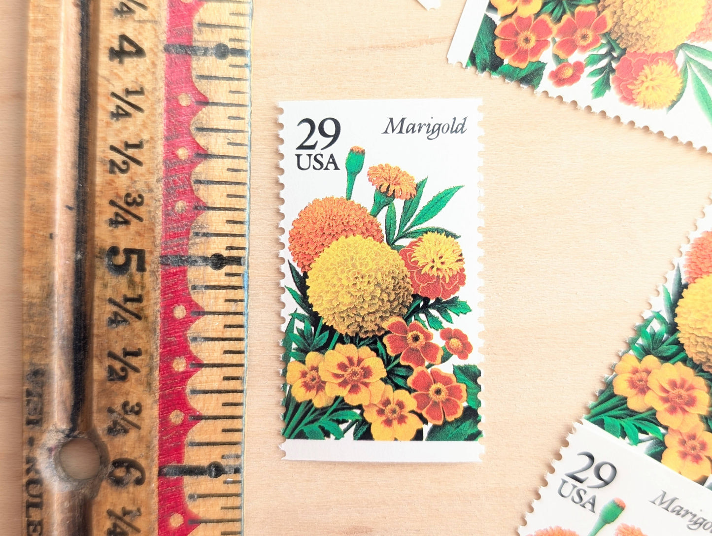 Marigold Stamps, Set of 5, Vintage Unused USPS 29 Cent Postage Stamps, Flower Stamps 1993, Gummed