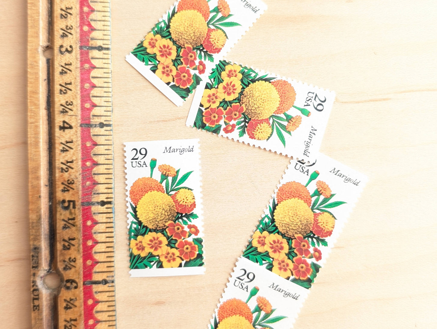 Marigold Stamps, Set of 5, Vintage Unused USPS 29 Cent Postage Stamps, Flower Stamps 1993, Gummed
