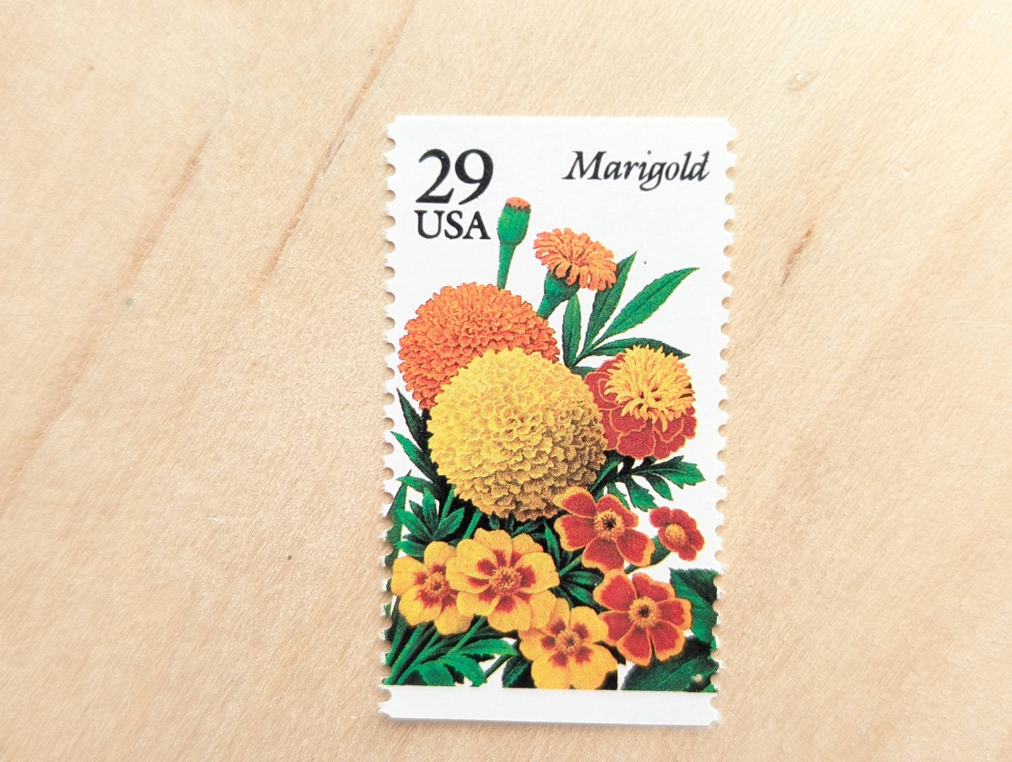 Marigold Stamps, Set of 5, Vintage Unused USPS 29 Cent Postage Stamps, Flower Stamps 1993, Gummed