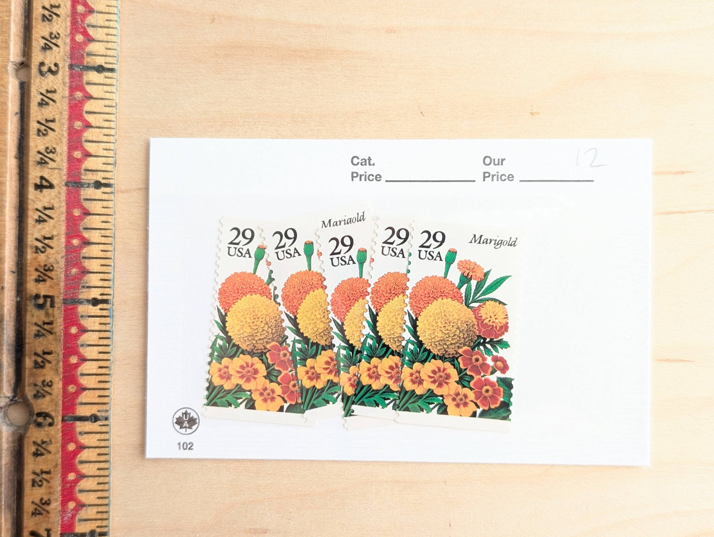 Marigold Stamps, Set of 5, Vintage Unused USPS 29 Cent Postage Stamps, Flower Stamps 1993, Gummed