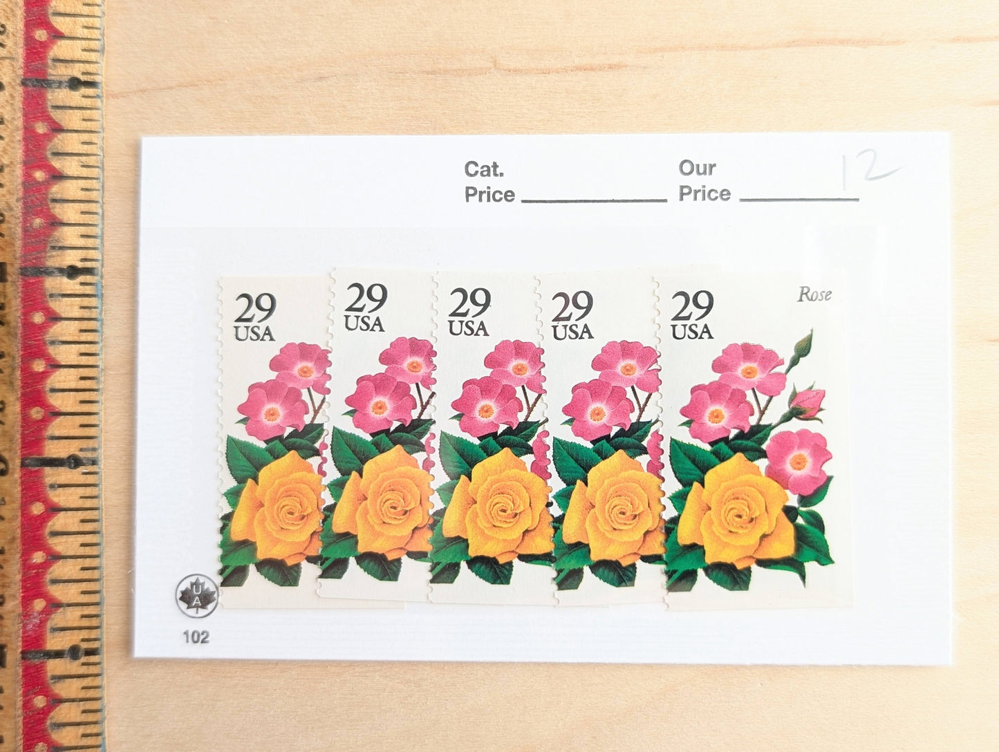 Rose Stamps, Set of 5, Vintage Unused USPS 29 Cent Postage Stamps, Flower Stamps 1993, Gummed