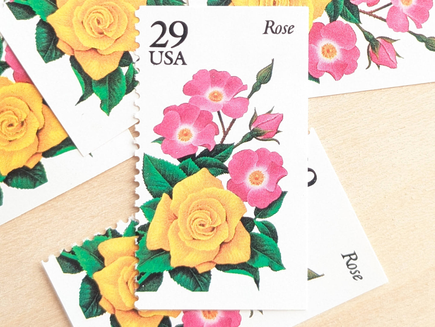 Rose Stamps, Set of 5, Vintage Unused USPS 29 Cent Postage Stamps, Flower Stamps 1993, Gummed